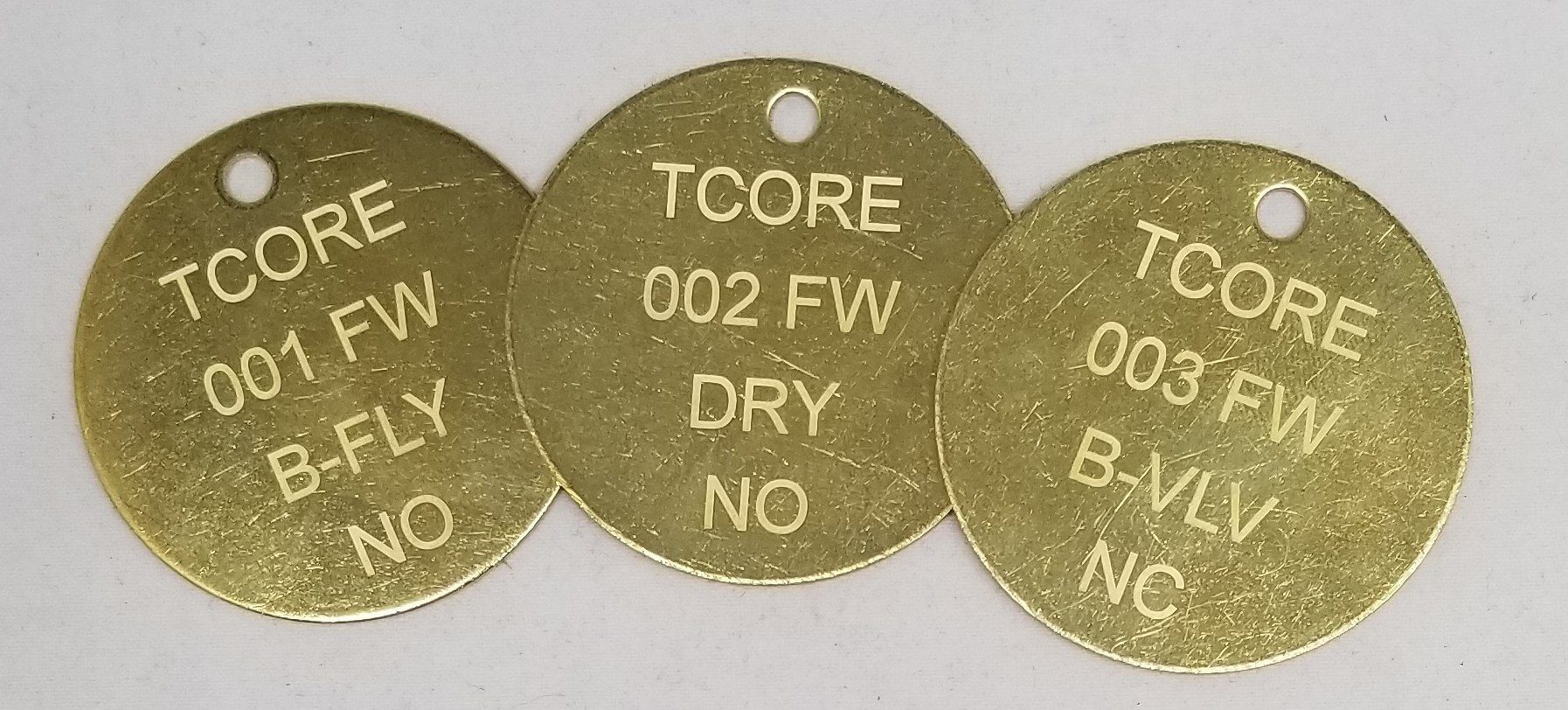 Brass Identification/Equipment Tags, Laser Marked 1 1/4