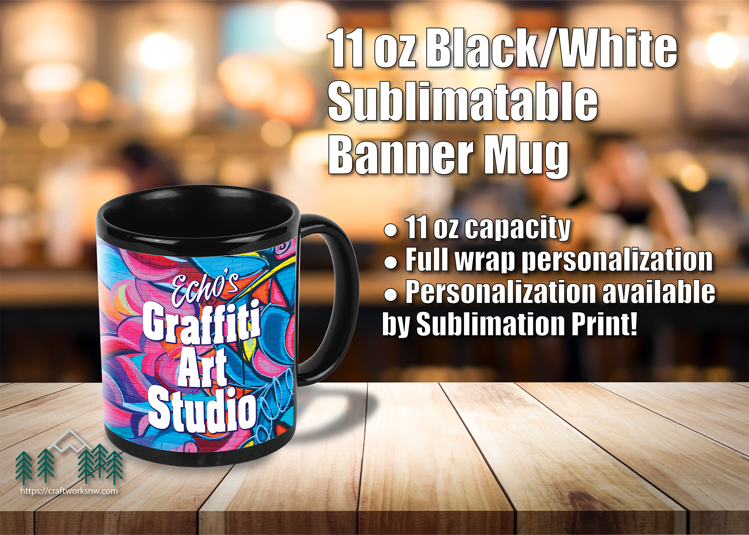 Ceramic Coffee Mug, Black Banner, 11 oz., Sublimatable - Craftworks NW, LLC