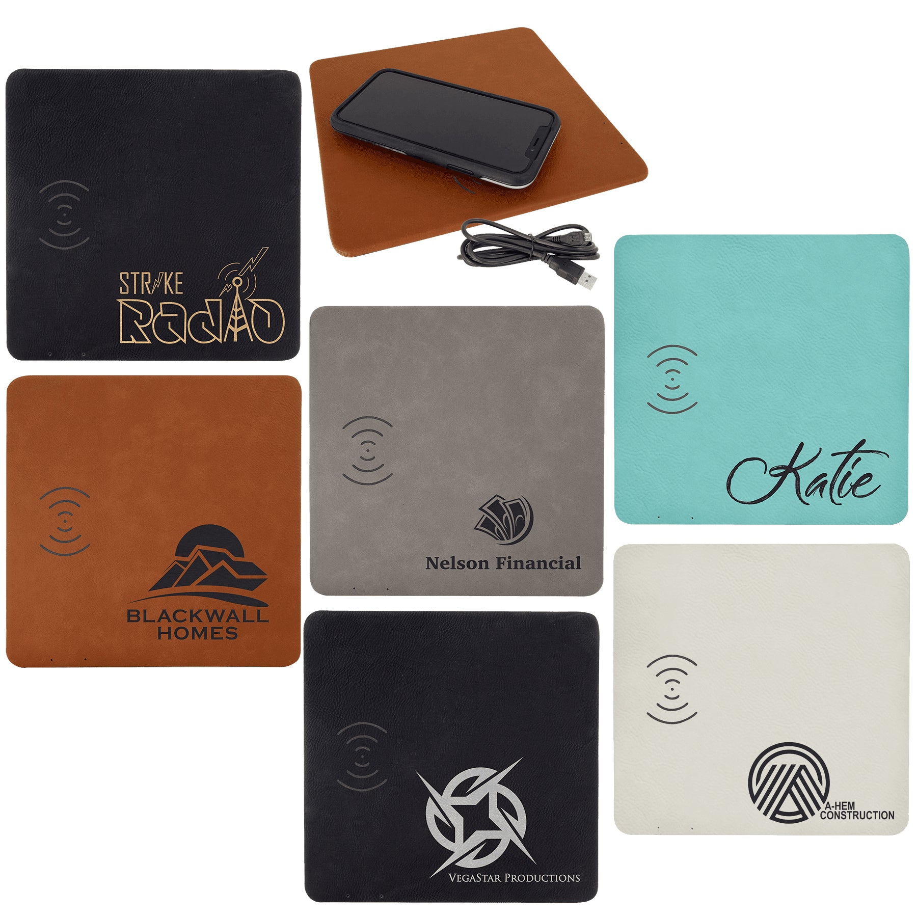 Wireless Charging Mat, 8" x 8" Laserable Leatherette - Craftworks NW, LLC