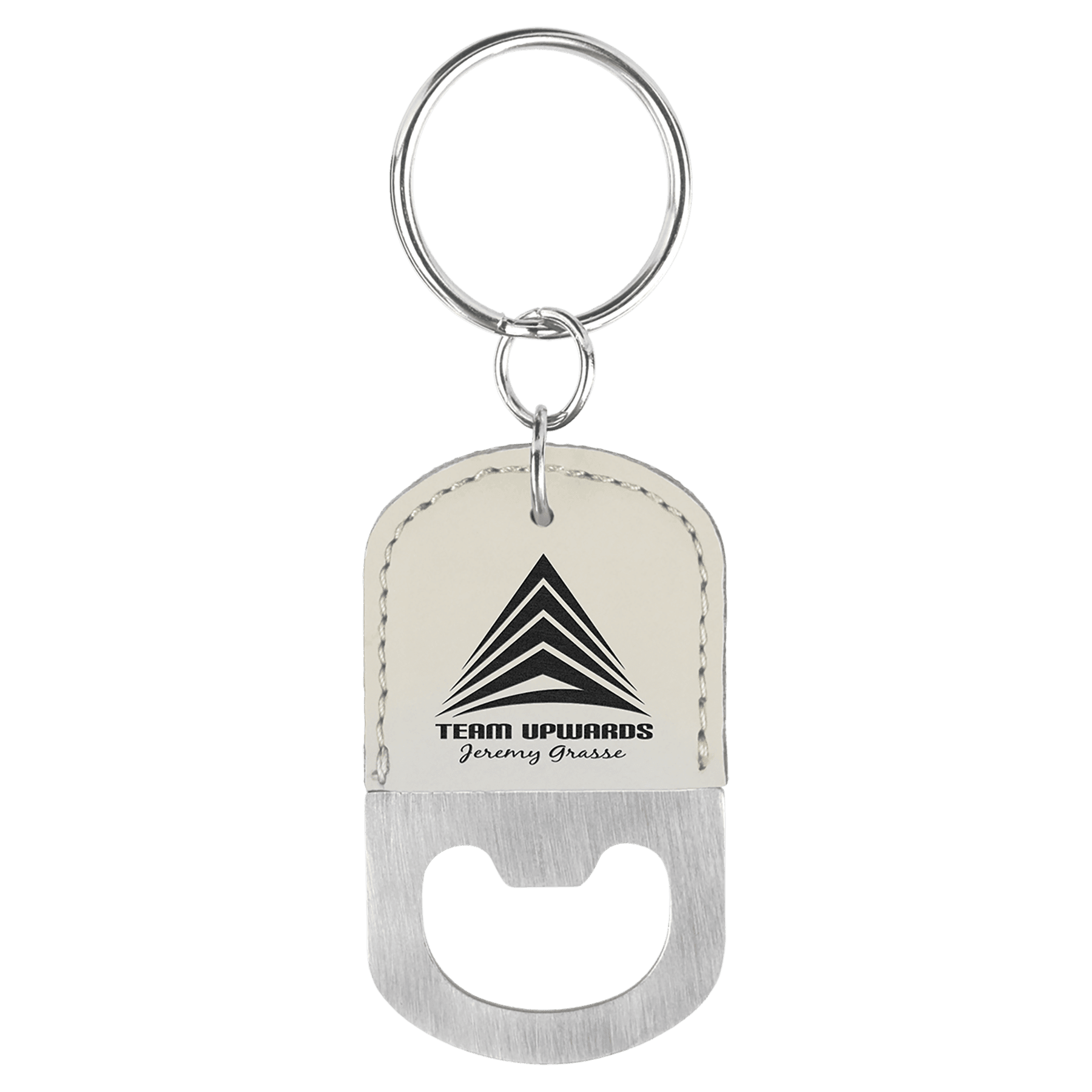 Oval Bottle Opener w/Keychain, Stainless Steel 2-1/2" x 1-1/2" Laserable Leatherette - Craftworks NW, LLC