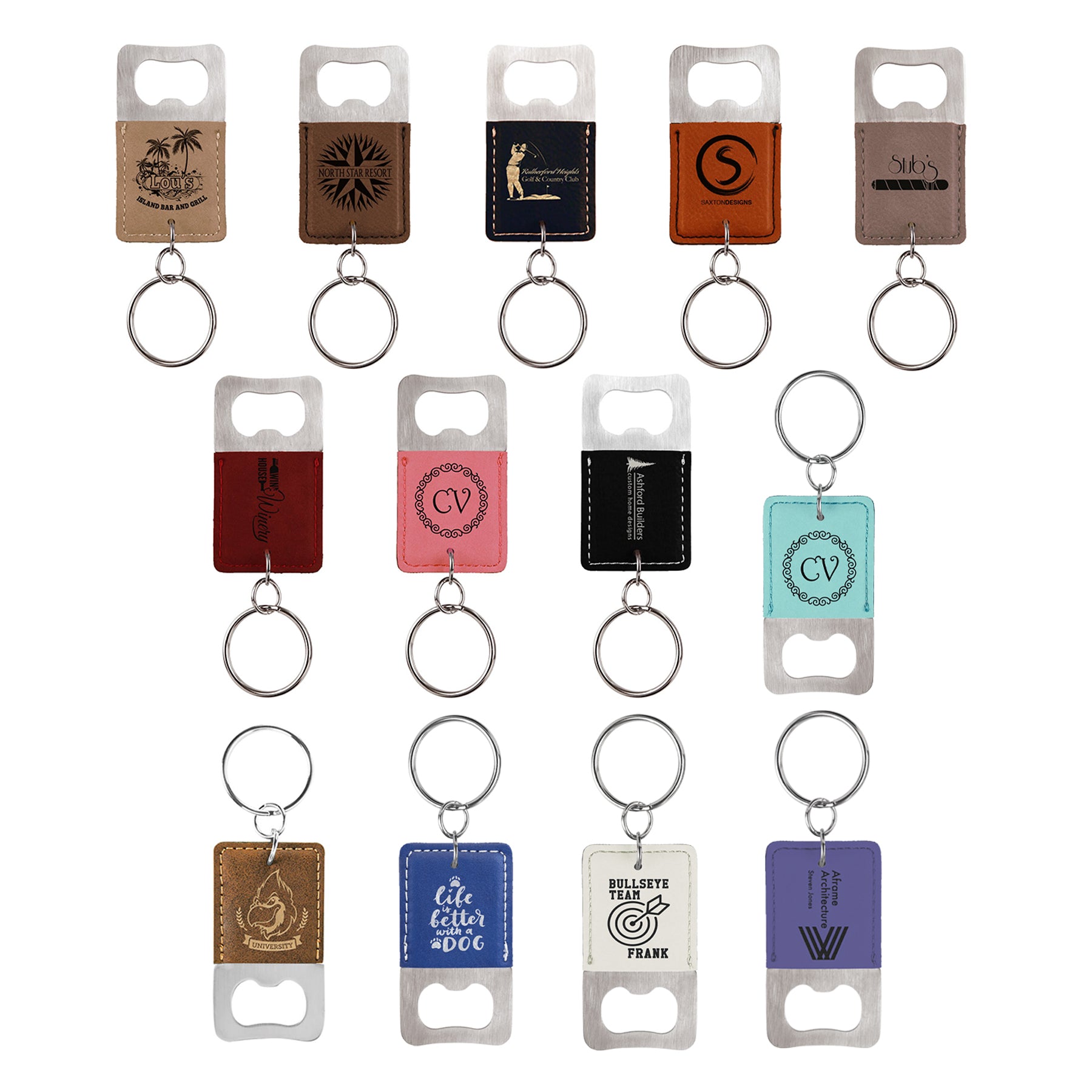 Rectangle Bottle Opener w/Keychain, 2-3/4" x 1-1/2", Laserable Leatherette - Craftworks NW, LLC