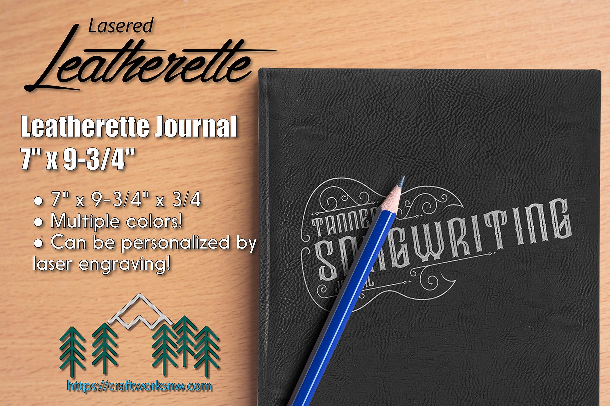 Journal, 7" x 9-3/4" Laserable Leatherette - Craftworks NW, LLC