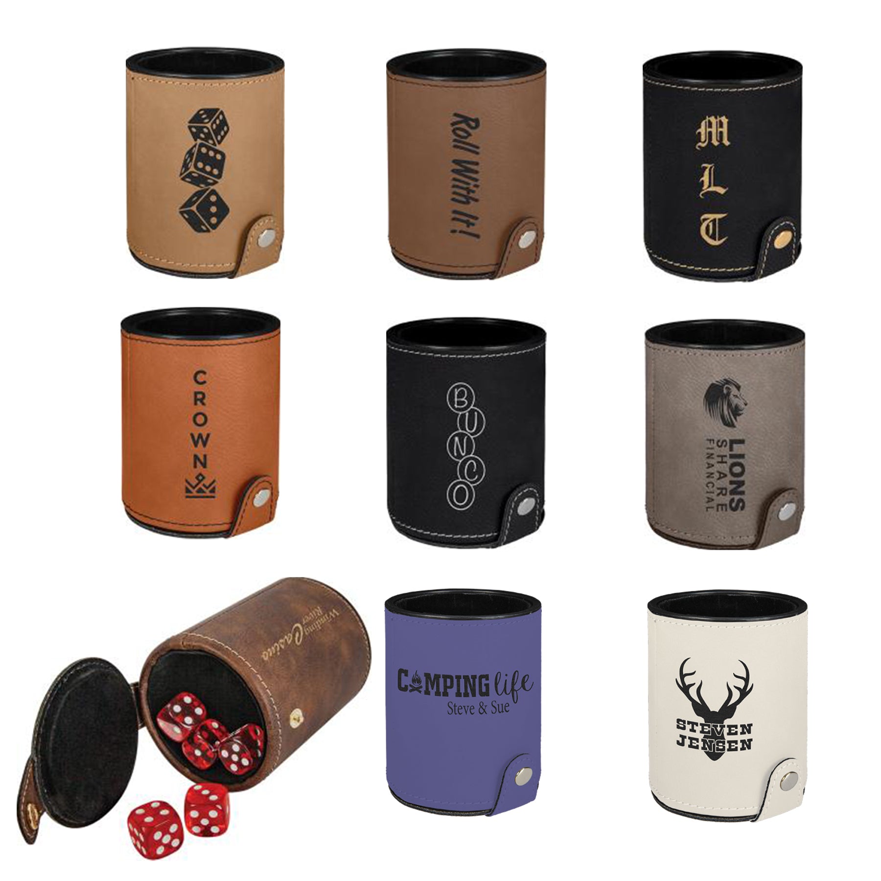 Dice Cup w/5 Dice, Laserable Leatherette, Laser Engraved - Craftworks NW, LLC