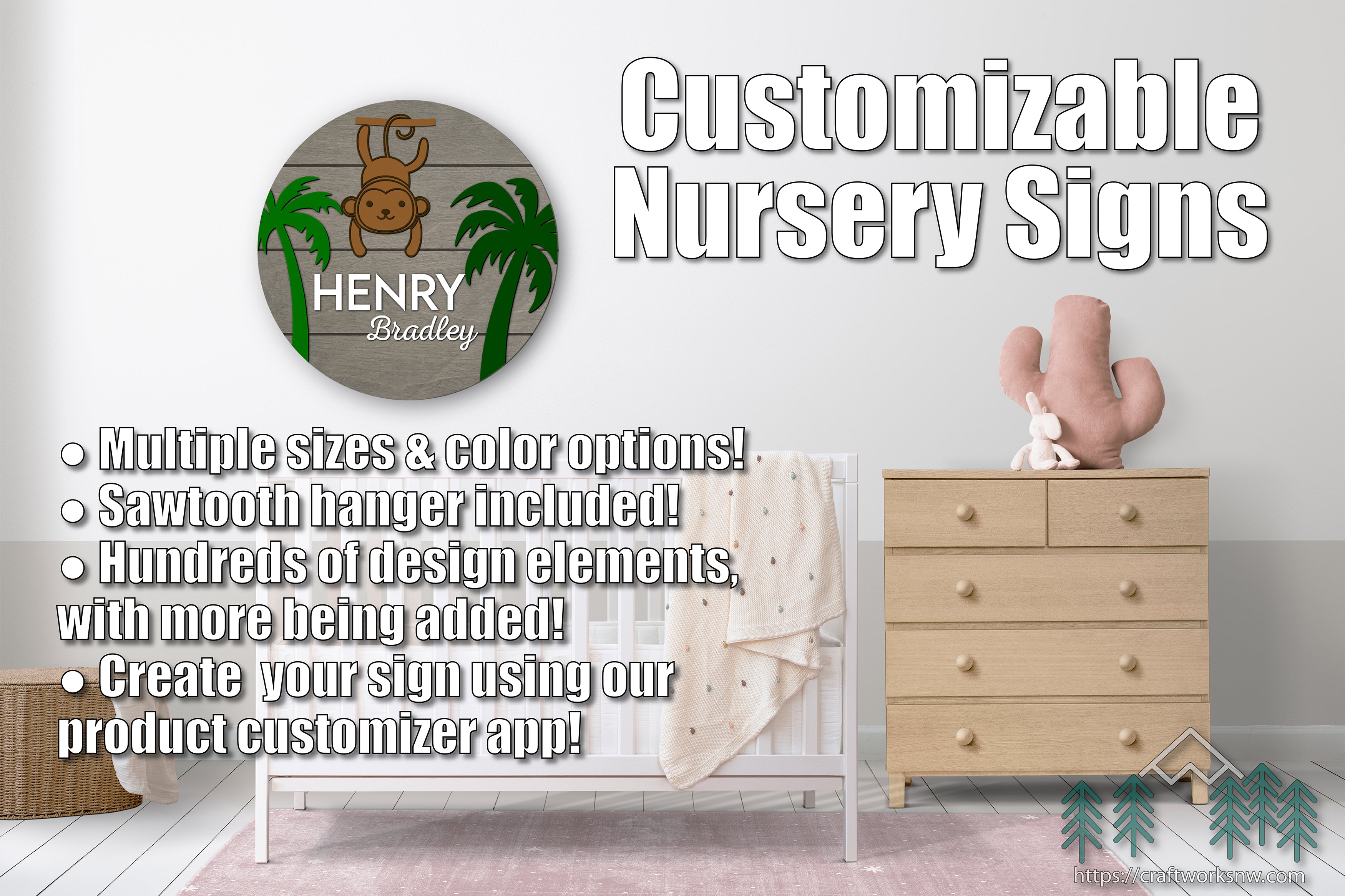 Customizable Round Nursery Sign - Craftworks NW, LLC