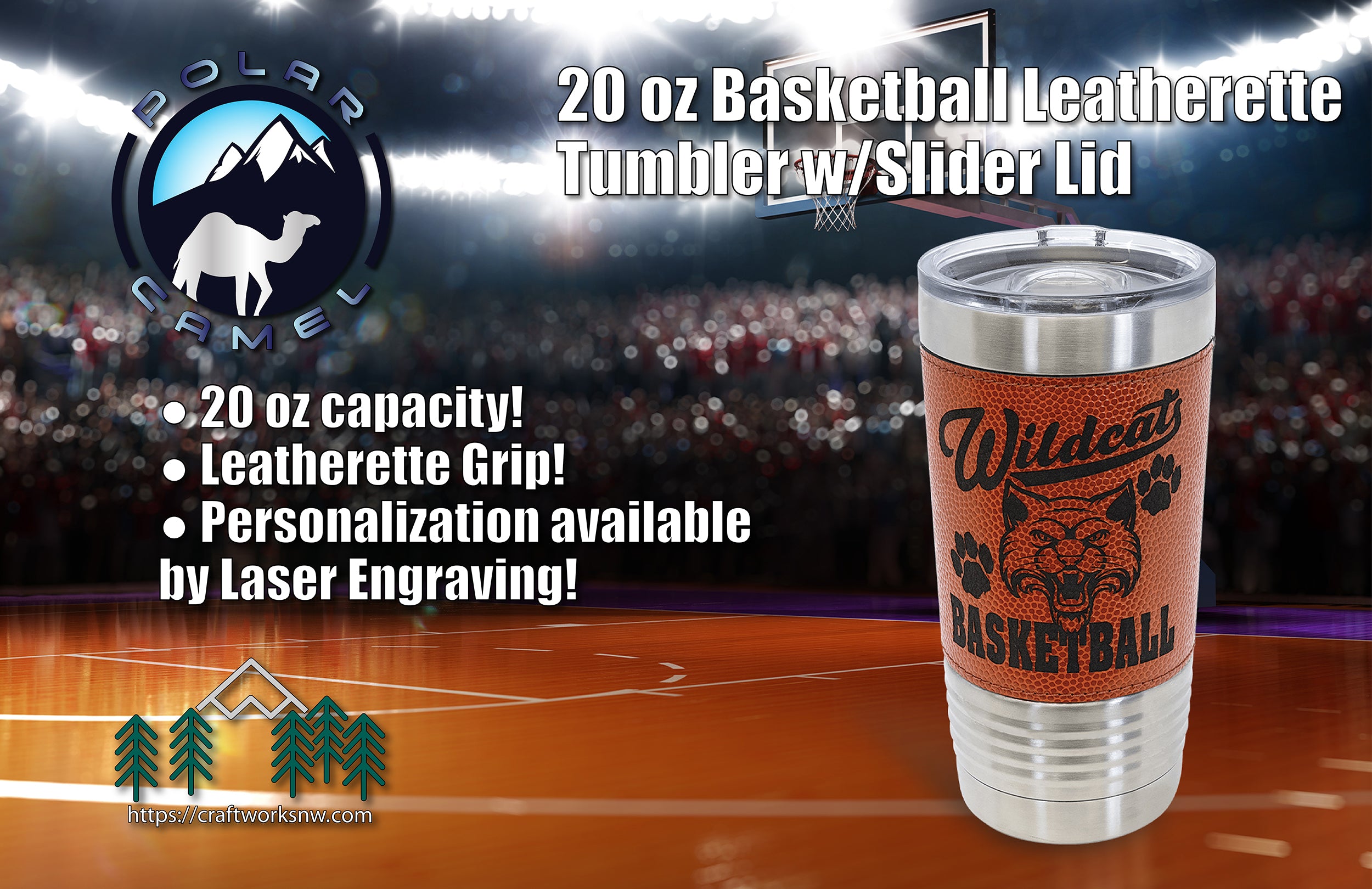 Basketball Polar Camel 20oz Laserable Leatherette Travel Mug - Craftworks NW, LLC