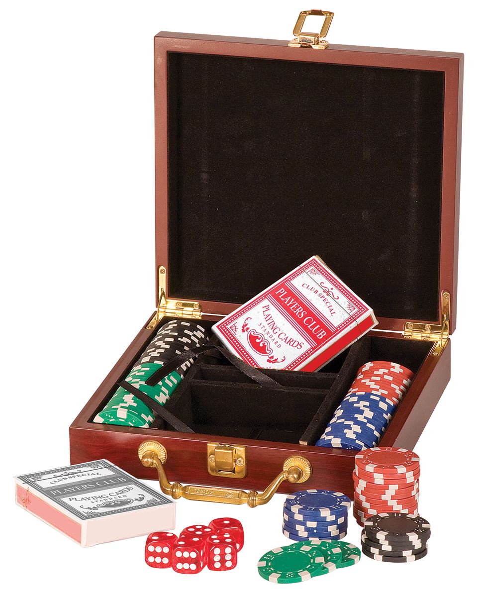 100 Chip Poker Set, Rosewood Finish Wooden Case Poker Set Craftworks NW 