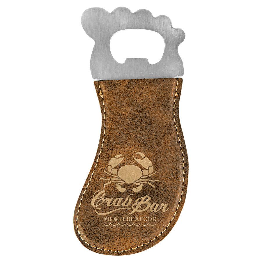 Foot Shaped Bottle Opener with Magnet, Stainless Steel 2 1/8" x 4 3/4" Laserable Leatherette - Craftworks NW, LLC