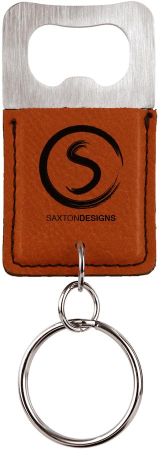 Rectangle Bottle Opener, Stainless Steel 2 3/4" x 1 1/2", Laserable Leatherette with Keychain - Craftworks NW, LLC