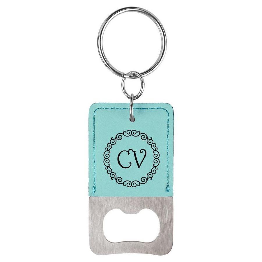 Rectangle Bottle Opener, Stainless Steel 2 3/4" x 1 1/2", Laserable Leatherette with Keychain - Craftworks NW, LLC