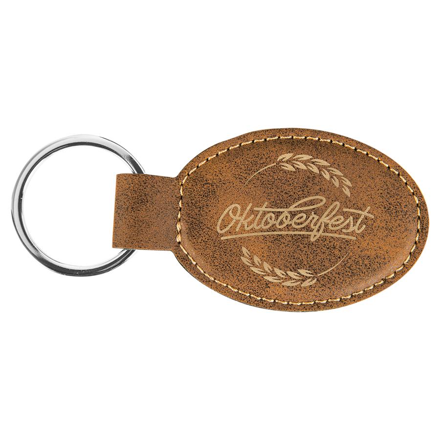 Oval Shaped Keychain with Keyring, 3" x 1 3/4" Laserable Leatherette - Craftworks NW, LLC