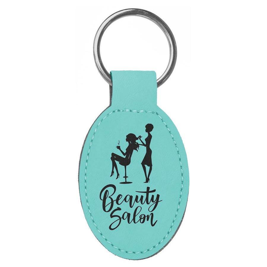 Oval Shaped Keychain with Keyring, 3" x 1 3/4" Laserable Leatherette - Craftworks NW, LLC