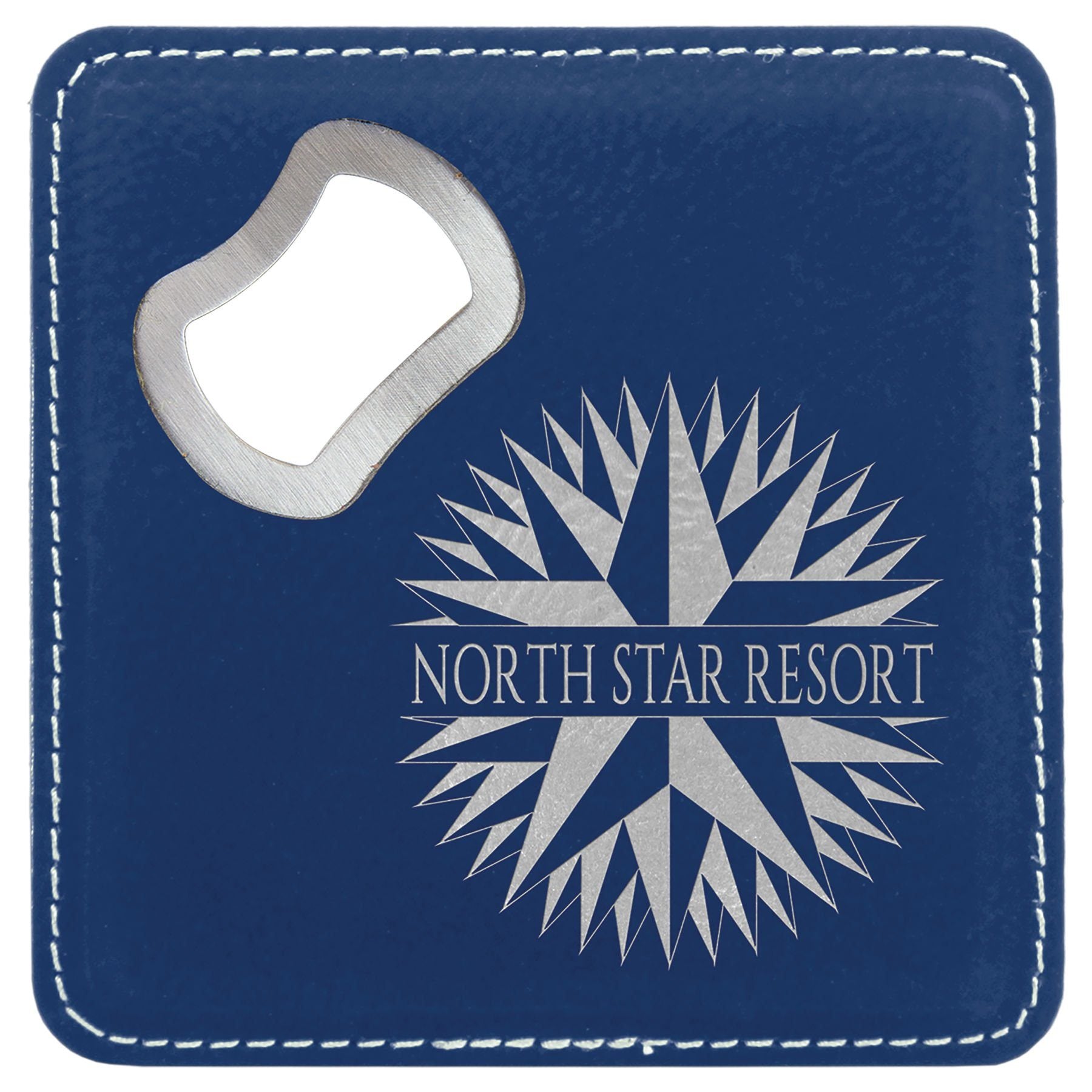 Square Drink Coaster w/Opener, 4" x 4" Laserable Leatherette - Craftworks NW, LLC