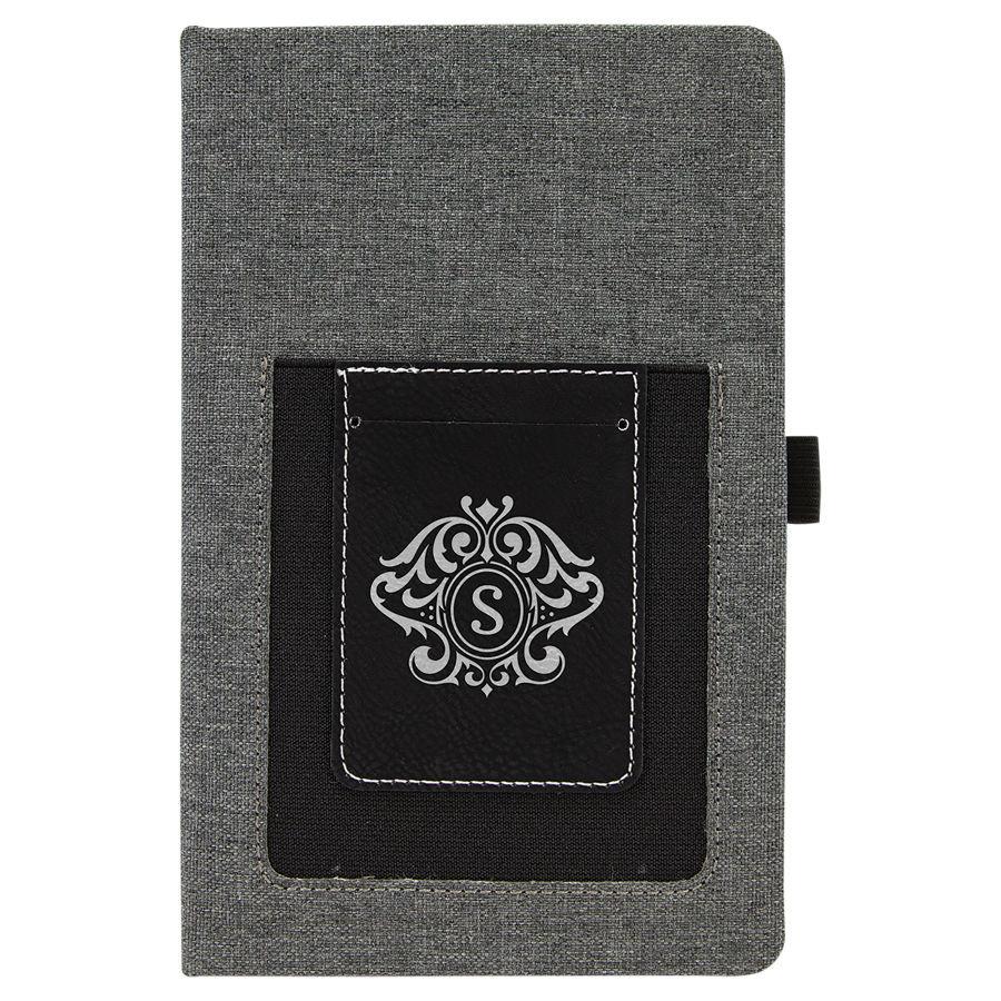 Canvas Journal with Phone Pocket/Cell Phone Pouch, 5 1/4" x 8 1/4" Laserable Leatherette - Craftworks NW, LLC