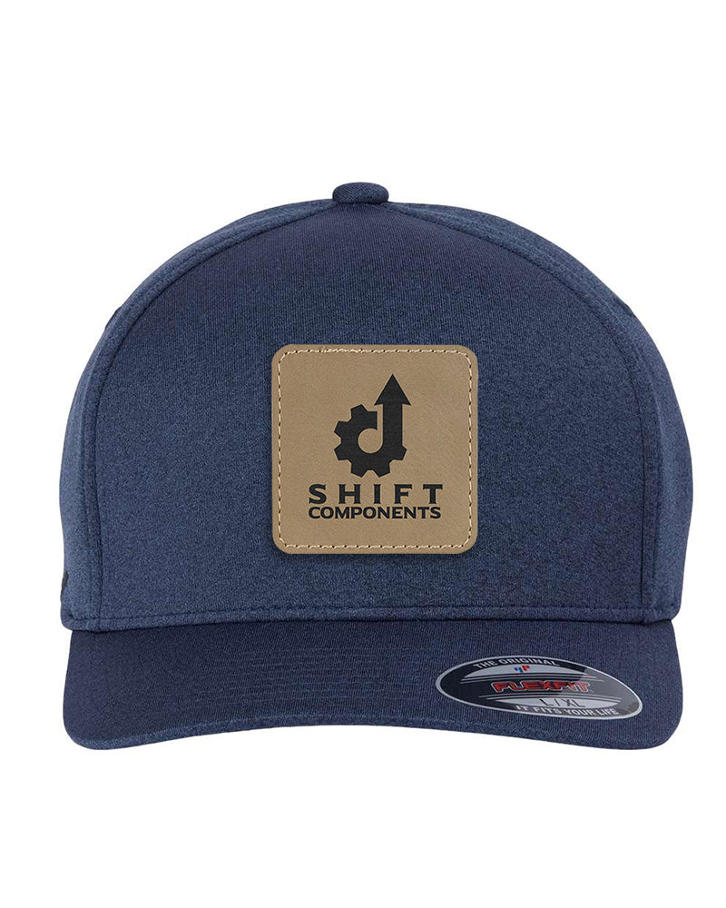 Flexfit Unipanel Solid Cap w/Square Leatherette Patch, 2.5" x 2.5" - Craftworks NW, LLC