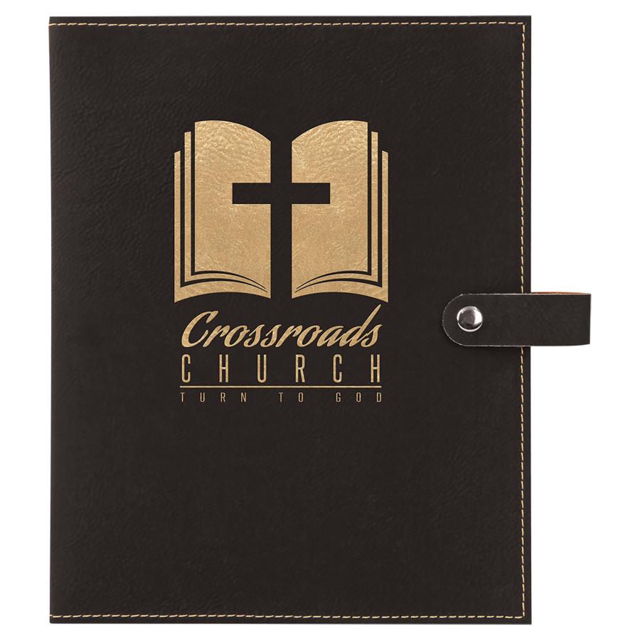 Book Cover with Snap Closure, 6 1/2" x 8 3/4" Laserable Leatherette - Craftworks NW, LLC