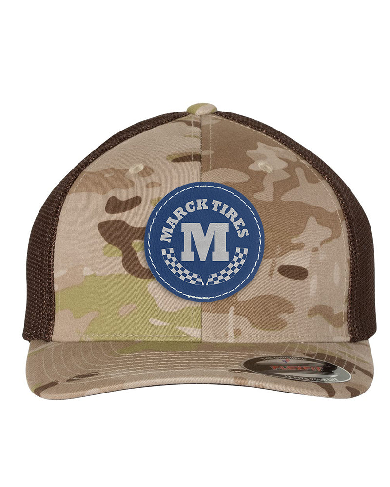 Flexfit Trucker Mesh Hat w/Round Leatherette Patch, 2.5", Multicam, OSFA - Craftworks NW, LLC