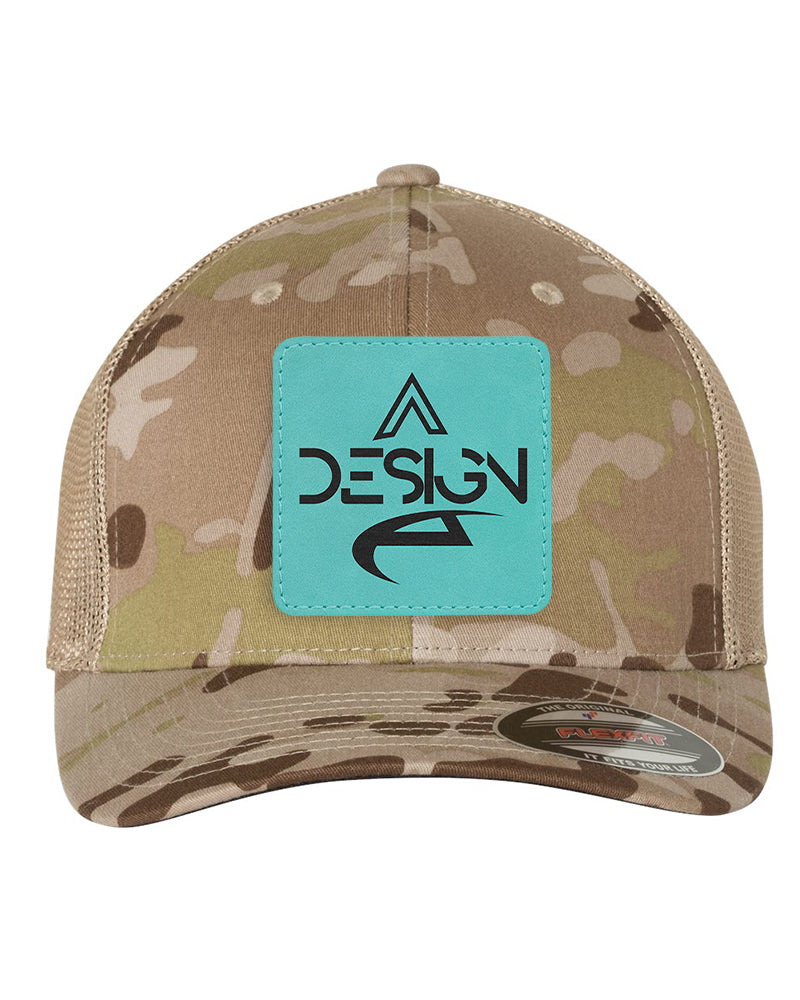 Flexfit Trucker Mesh Hat w/Square Leatherette Patch, 3.0" x 3.0", Multicam, OSFA - Craftworks NW, LLC