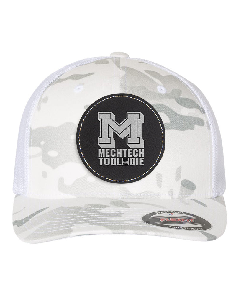 Flexfit Trucker Mesh Hat w/Round Leatherette Patch, 3.0", Multicam, OSFA - Craftworks NW, LLC