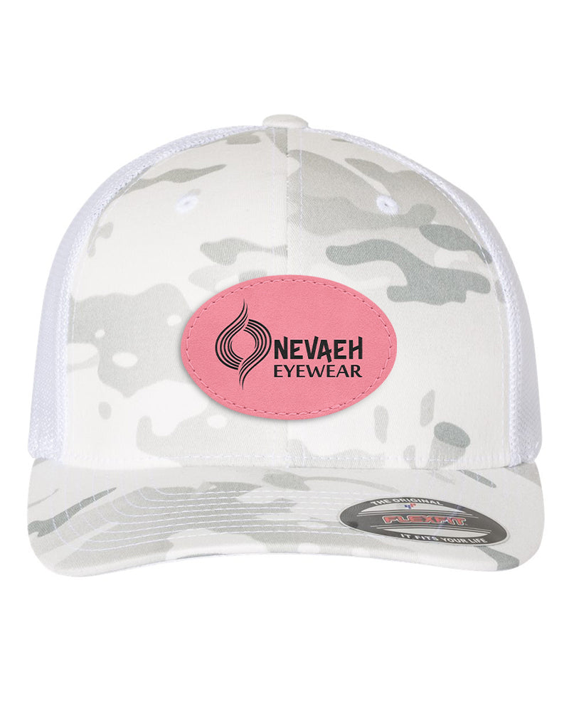 Flexfit Trucker Mesh Hat w/Oval Leatherette Patch, 3.0" x 2.0", Multicam, OSFA - Craftworks NW, LLC