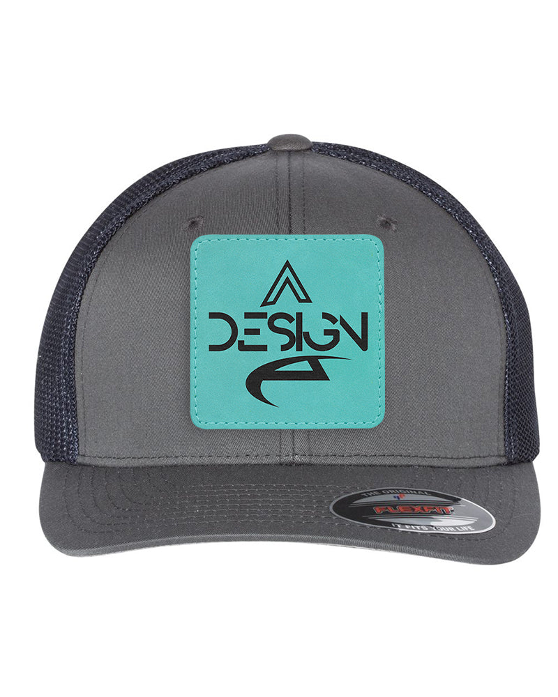 Flexfit Trucker Mesh Hat w/Square Leatherette Patch, 3.0" x 3.0, OSFA - Craftworks NW, LLC