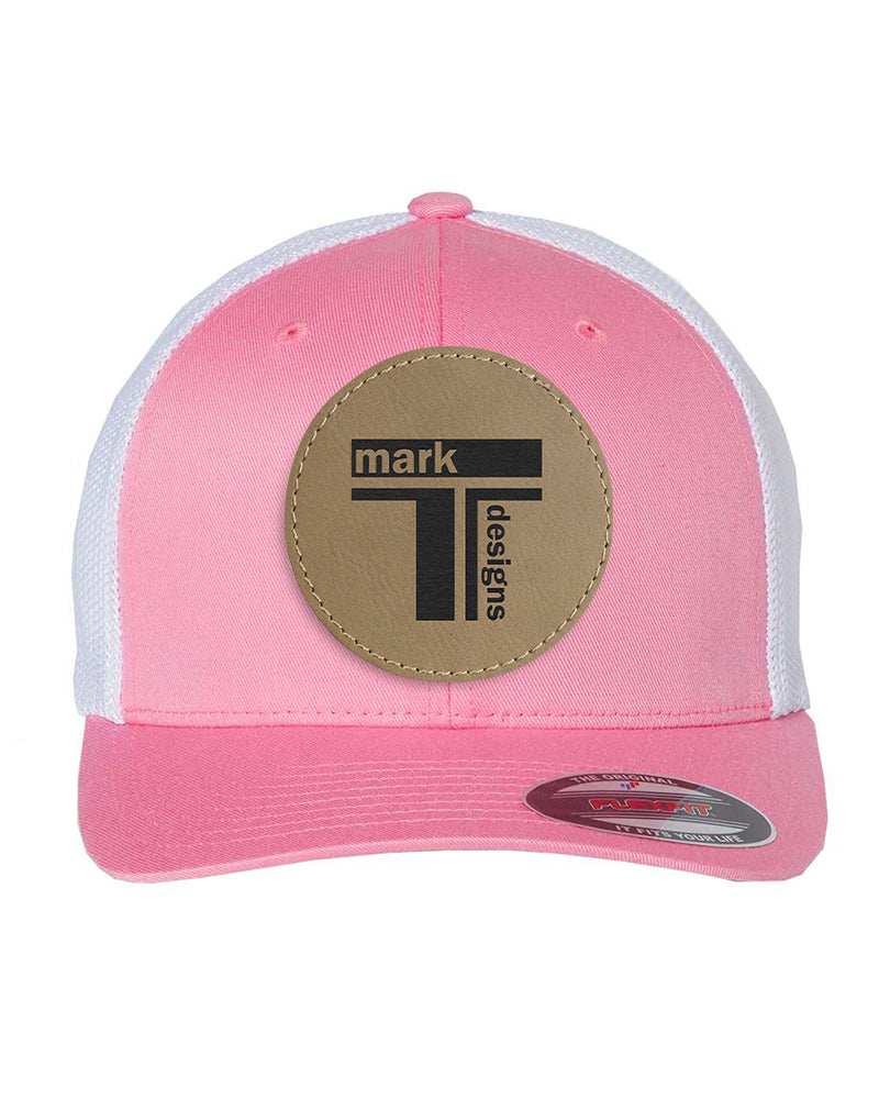 Flexfit Trucker Mesh Hat w/Round Leatherette Patch, 3.0", OSFA - Craftworks NW, LLC