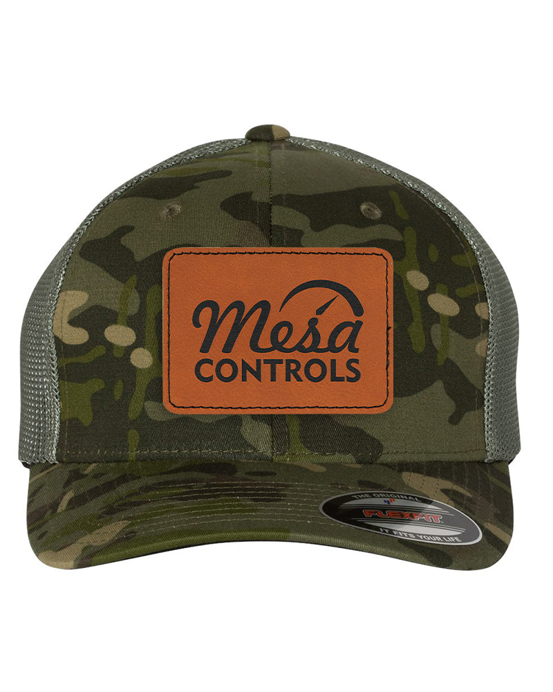 Flexfit Trucker Mesh Hat w/Rectangle Leatherette Patch, 3.5" x 2.5", Multicam, OSFA - Craftworks NW, LLC