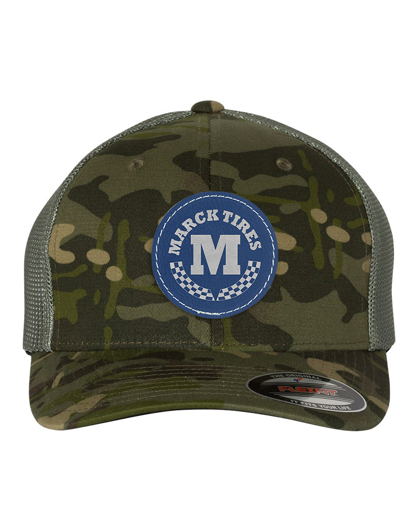Flexfit Trucker Mesh Hat w/Round Leatherette Patch, 2.5", Multicam, OSFA - Craftworks NW, LLC
