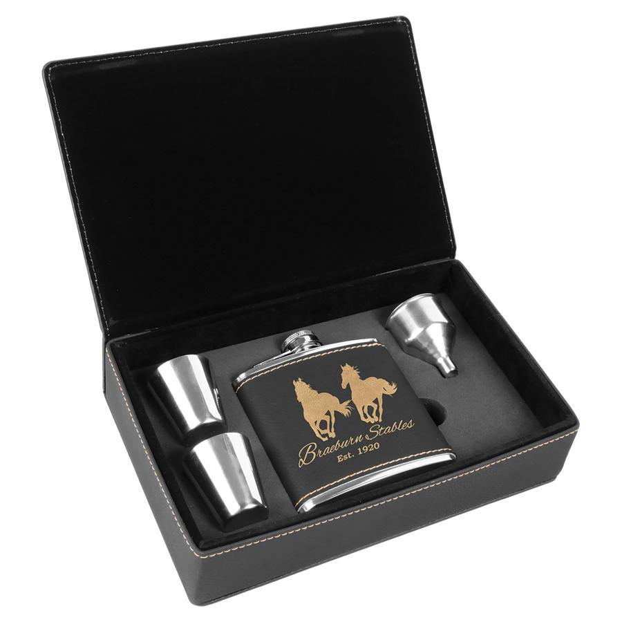 Flask Gift Set, 6oz Laserable Leatherette - Craftworks NW, LLC