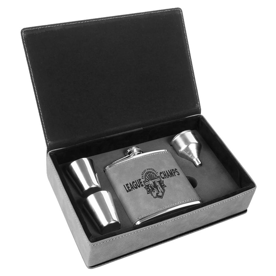 Flask Gift Set, 6oz Laserable Leatherette - Craftworks NW, LLC