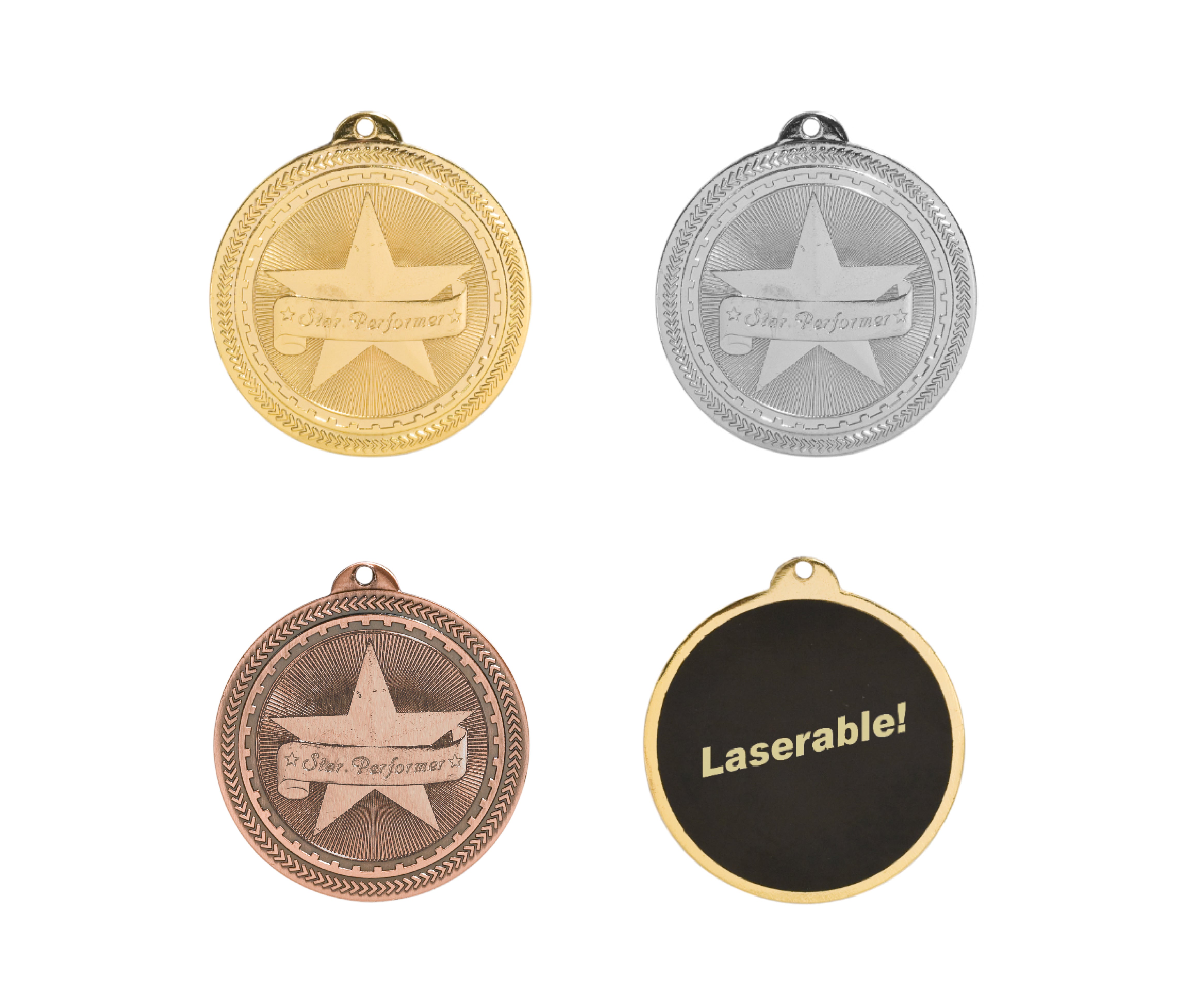 Star Performer Laserable BriteLazer Medal, 2" - Craftworks NW, LLC