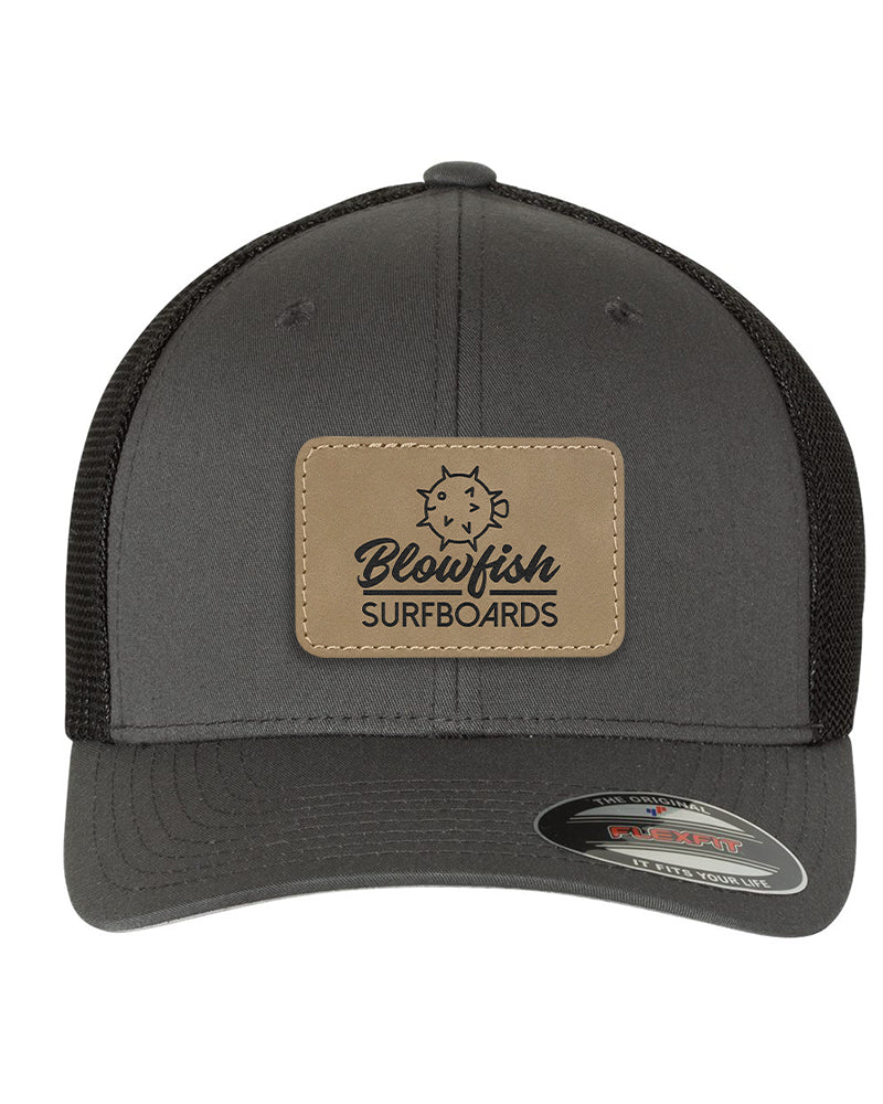 Flexfit Trucker Mesh Hat w/Rectangle Leatherette Patch, 3.0" x 2.0", OSFA - Craftworks NW, LLC