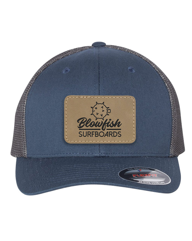 Flexfit Trucker Mesh Hat w/Rectangle Leatherette Patch, 3.0" x 2.0", OSFA - Craftworks NW, LLC