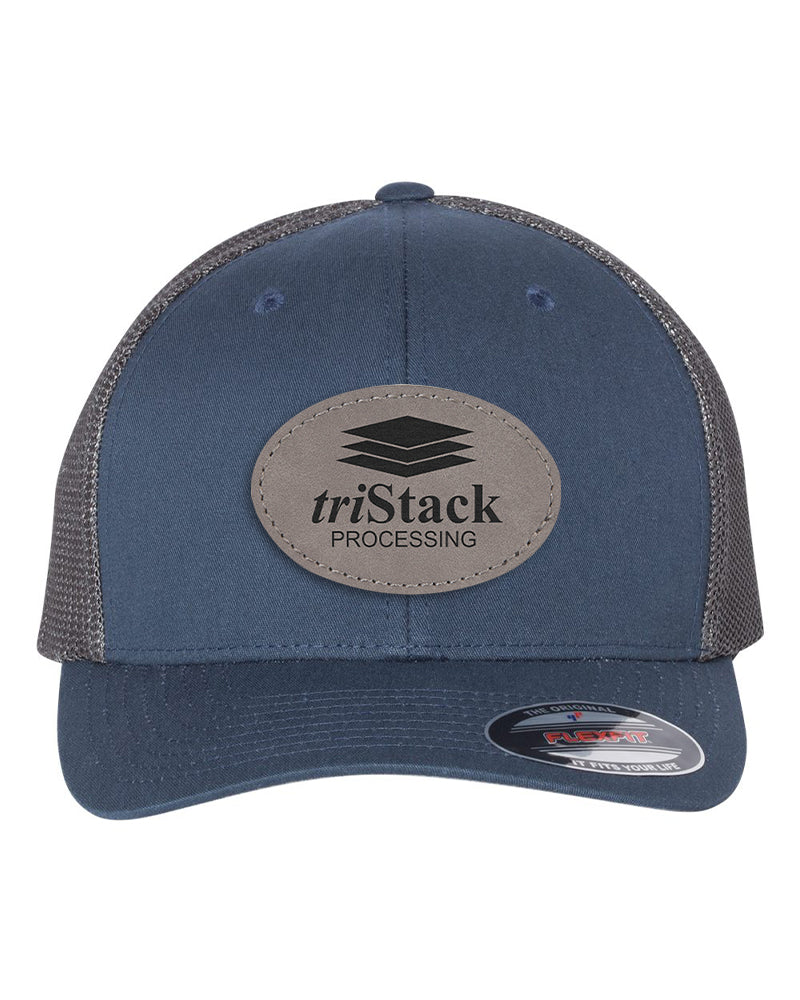 Flexfit Trucker Mesh Hat w/Oval Leatherette Patch, 3.0" x 2.0", OSFA - Craftworks NW, LLC