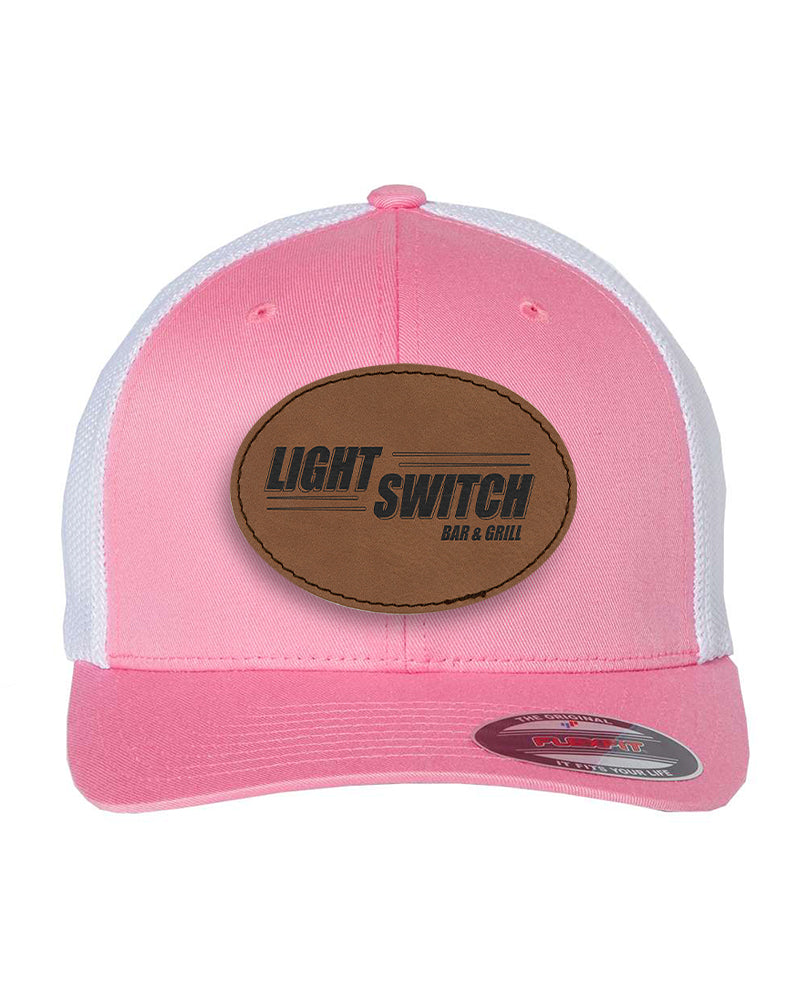 Flexfit Trucker Mesh Hat w/Oval Leatherette Patch, 3.5" x 2.5", OSFA - Craftworks NW, LLC