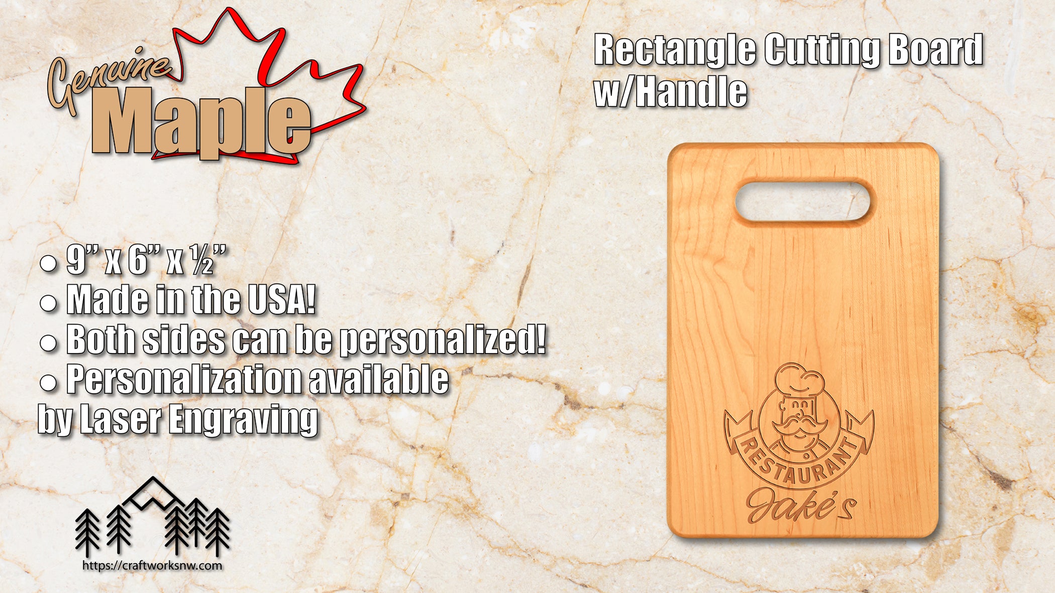 Maple Cutting Board 9" x 6", Laser Engraved - Craftworks NW, LLC
