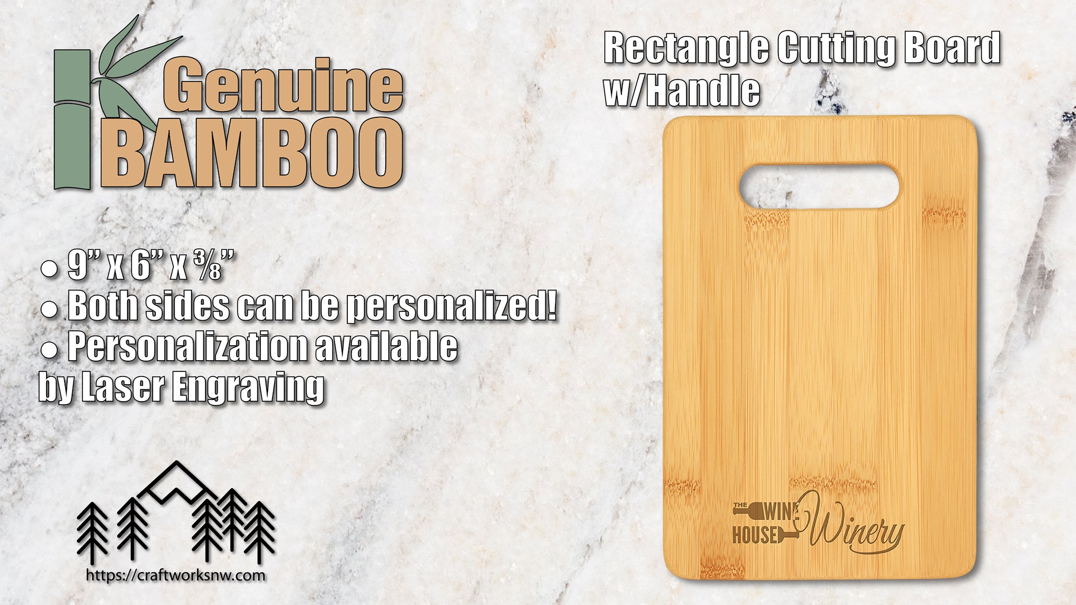 Bar Cutting Board, Bamboo, 9" x 6", Laser Engraved - Craftworks NW, LLC
