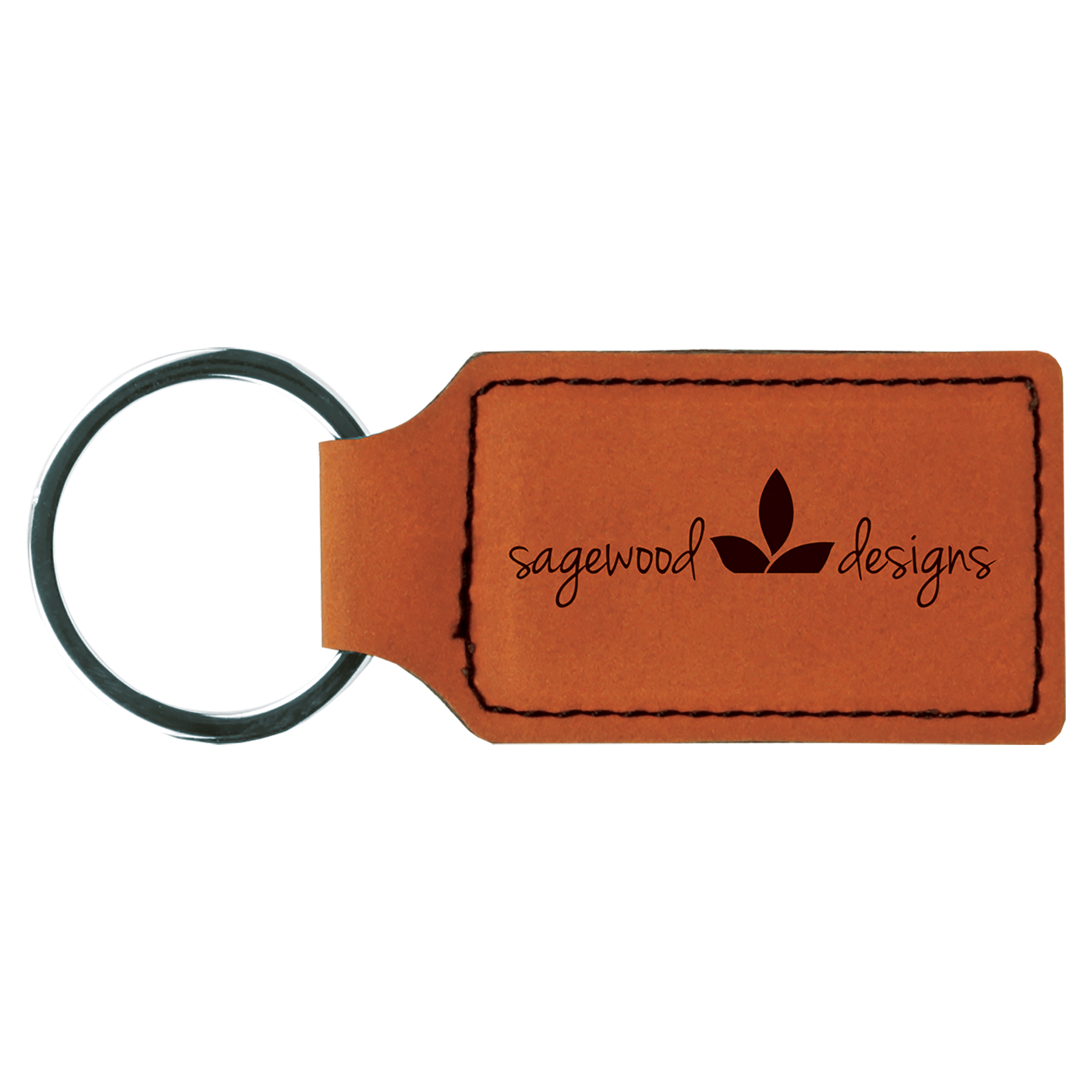 Rectangle Shaped Leatherette Keychain w/Keyring, 2 3/4" x 1 1/4", Laser Engraved - Craftworks NW, LLC