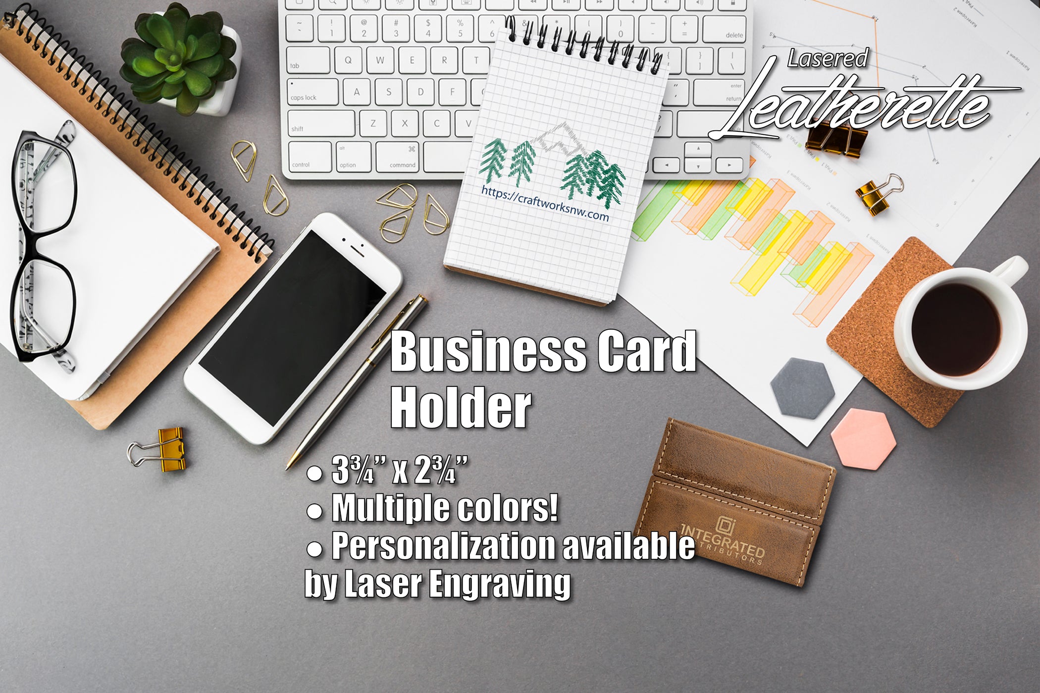 Hard Business Card Holder, Laserable Leatherette, Laser Engraved - Craftworks NW, LLC