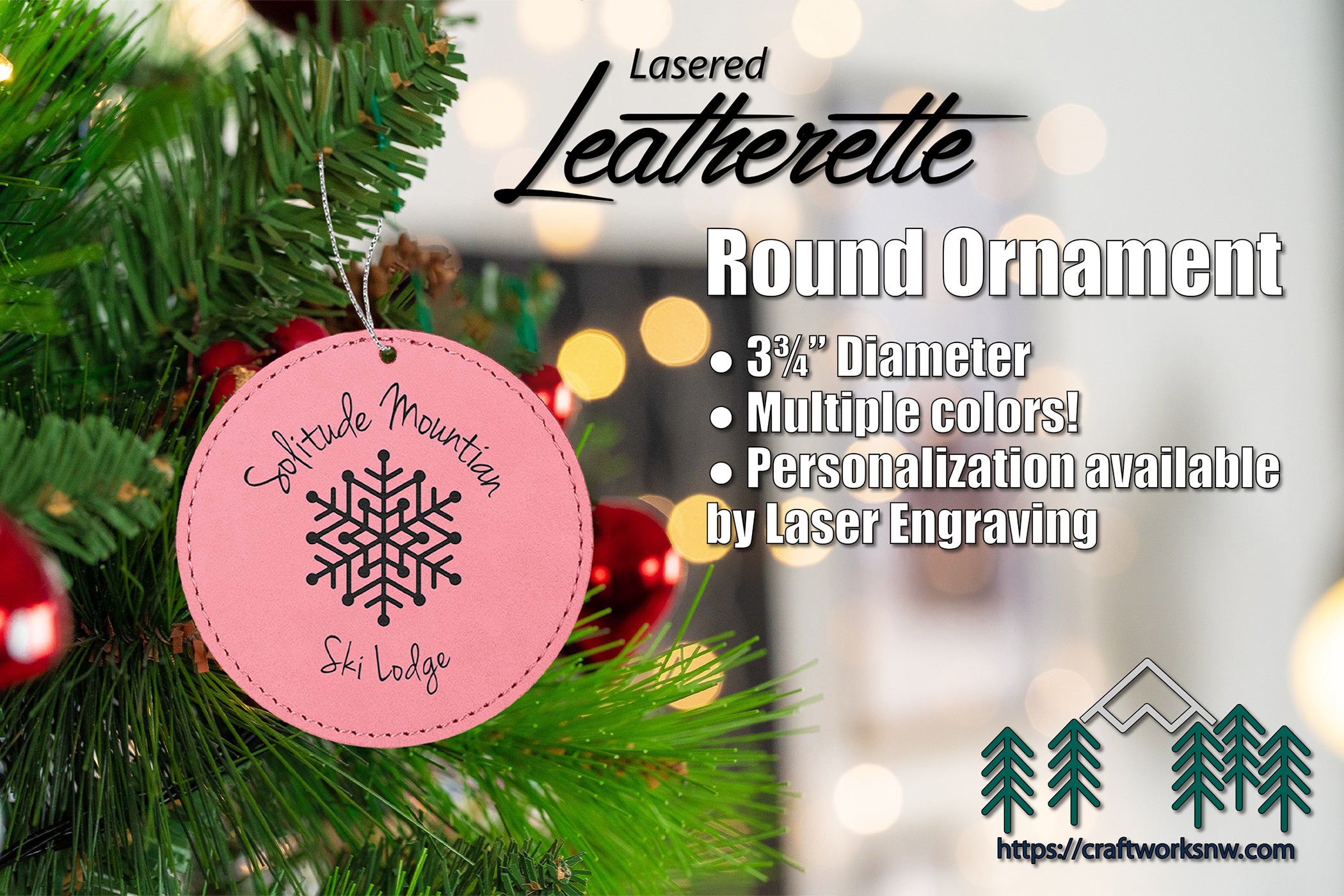 Round Shaped Christmas Ornaments, Laserable Leatherette, Laser Engraved - Craftworks NW, LLC