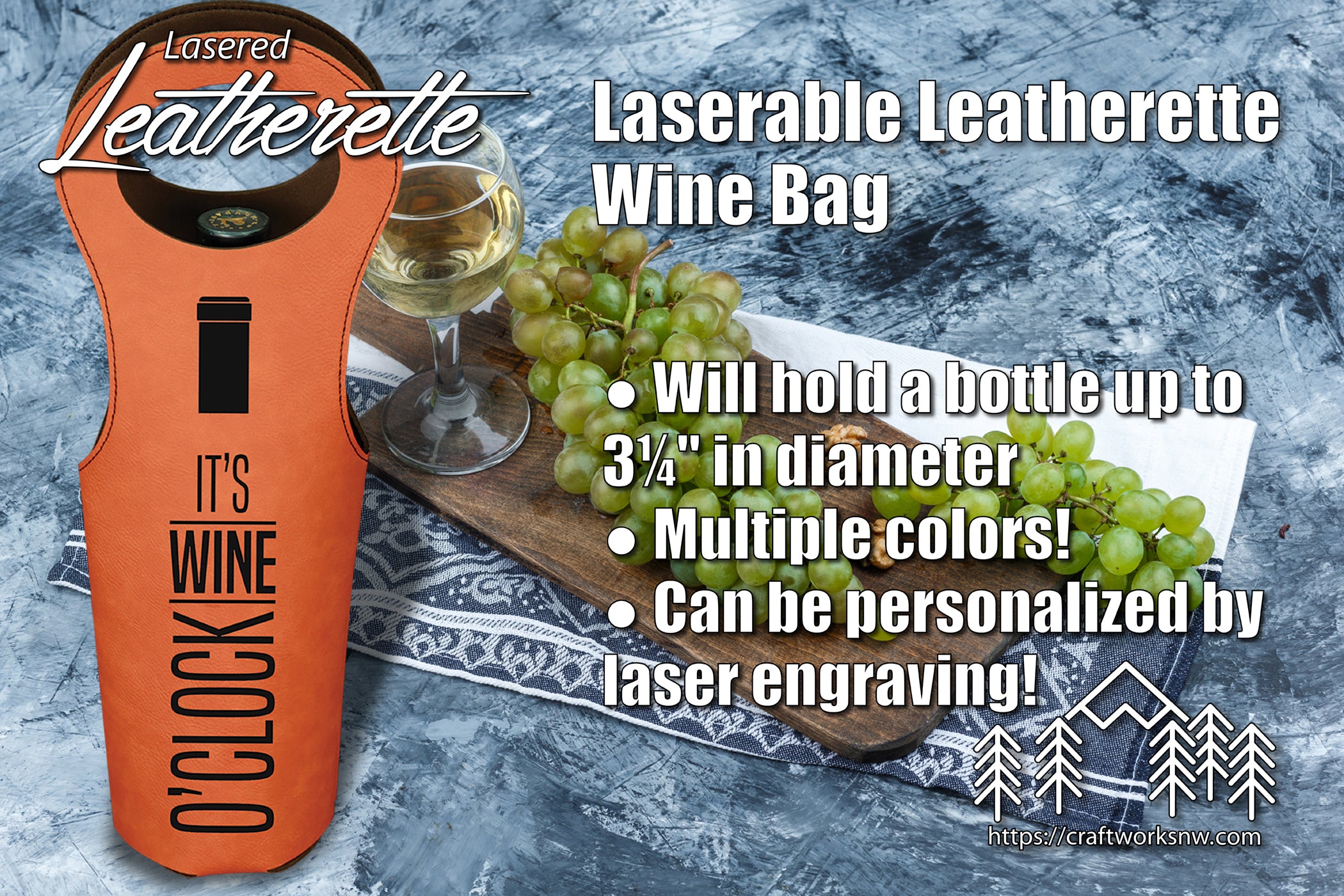 Wine Carry Bag/Tote, Laserable Leatherette, Laser Engraved - Craftworks NW, LLC