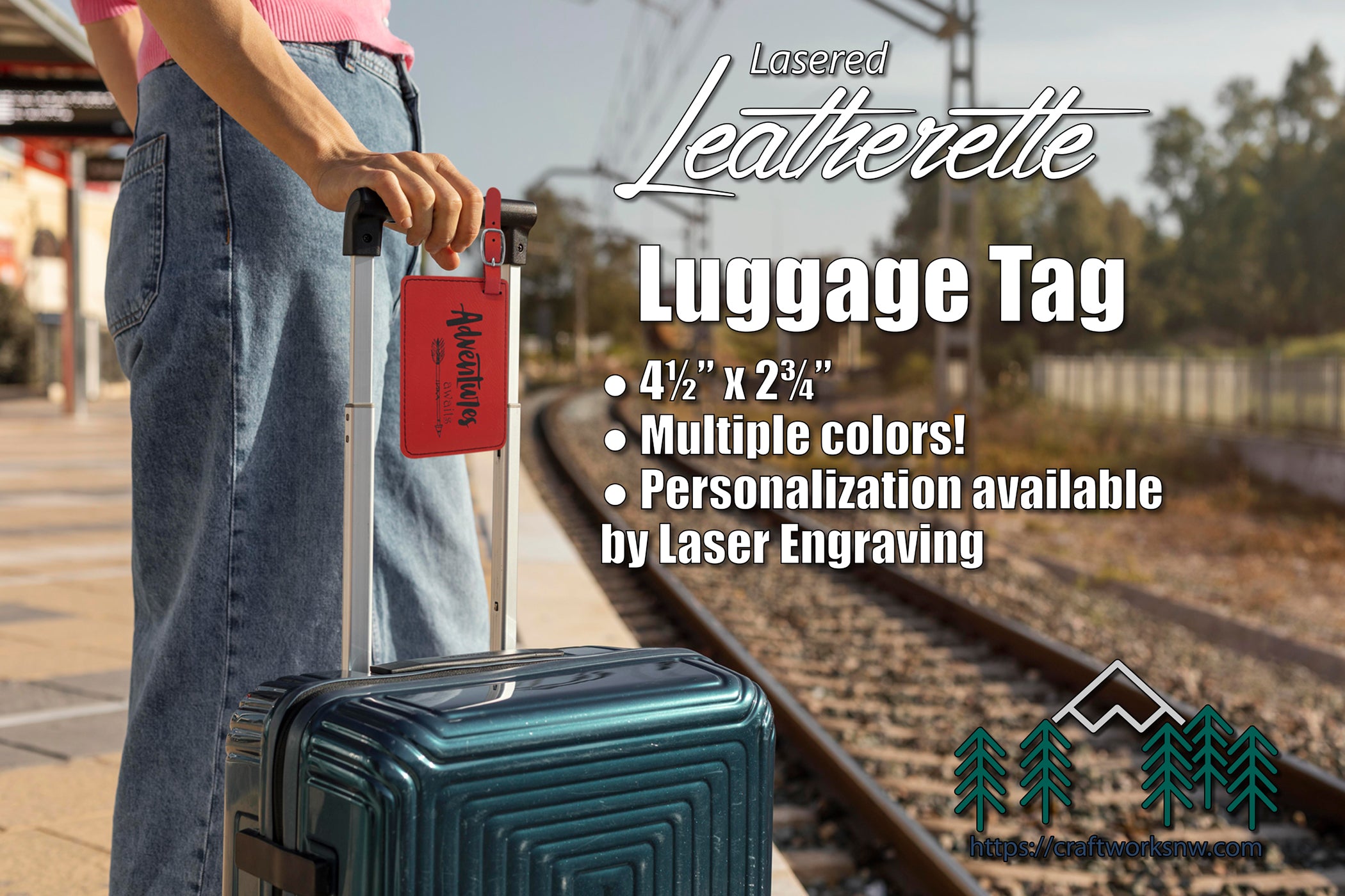 Luggage Tag, Laserable Leatherette, 4 1/4" x 2 3/4", Laser Engraved - Craftworks NW, LLC