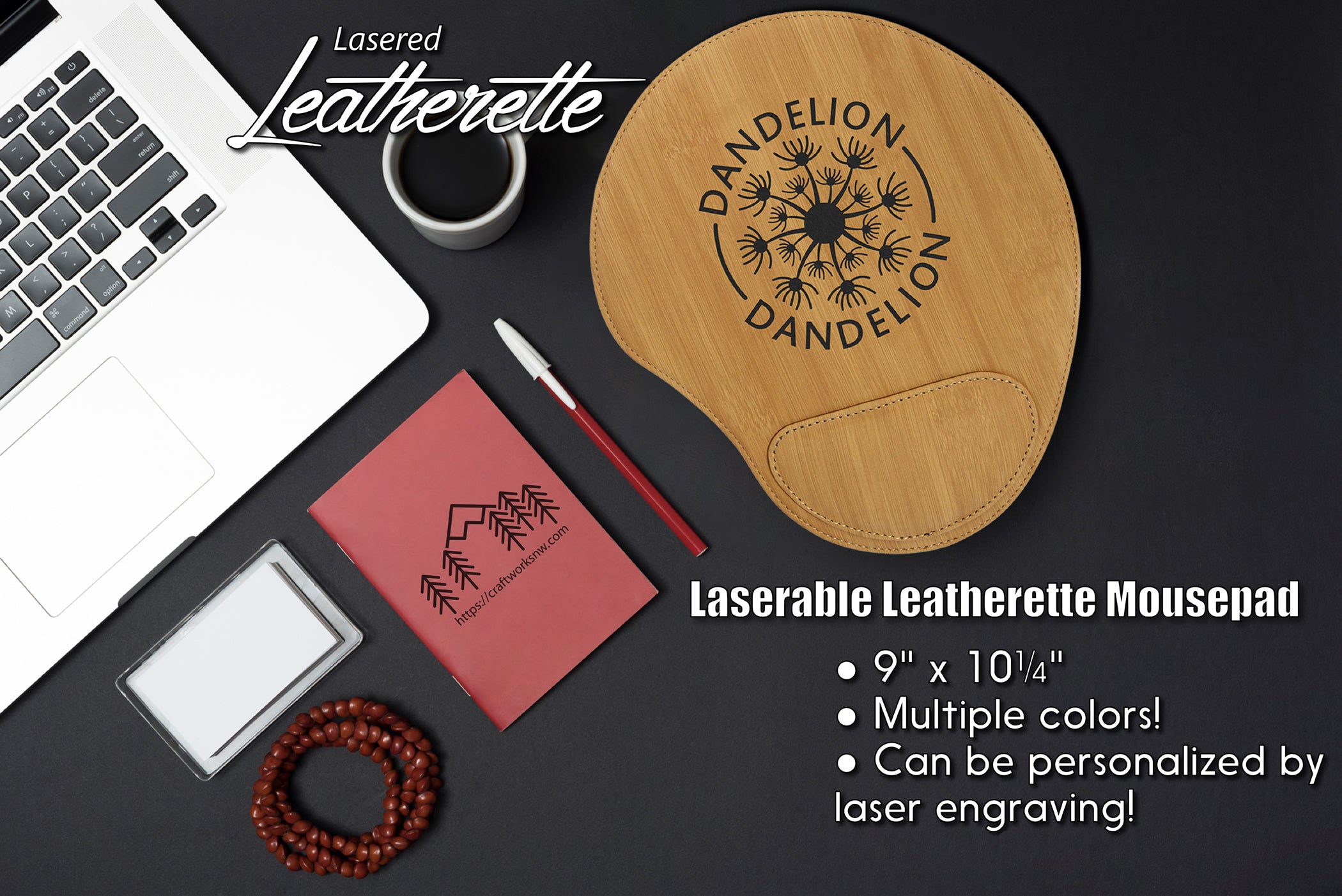 Mouse Pad, Laserable Leatherette, Laser Engraved - Craftworks NW, LLC