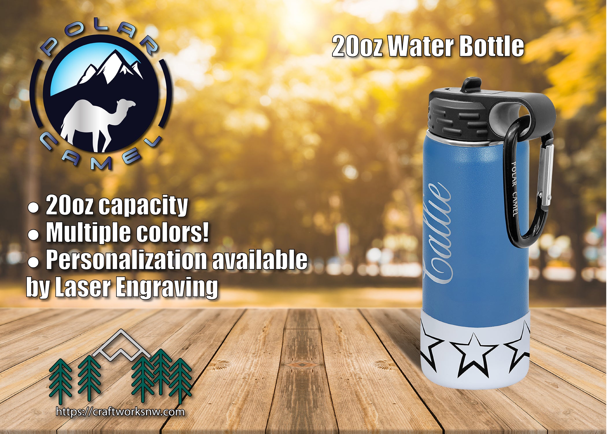 Polar Camel 20 oz. Stainless Steel Water Bottles, Laser Engraved - Craftworks NW, LLC