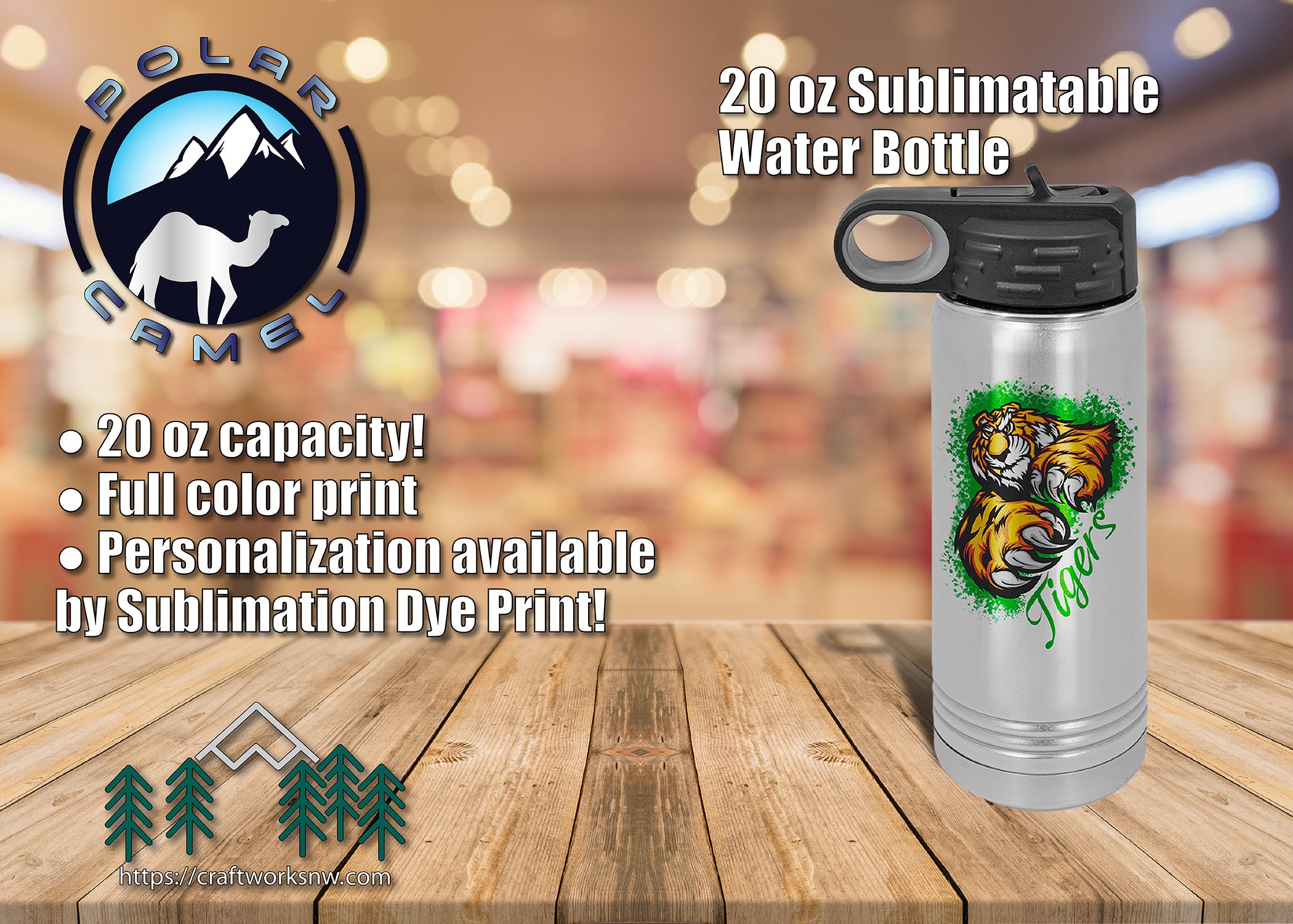 Polar Camel Sublimatable 20 oz Water Bottle, Sublimation Dye Print - Craftworks NW, LLC