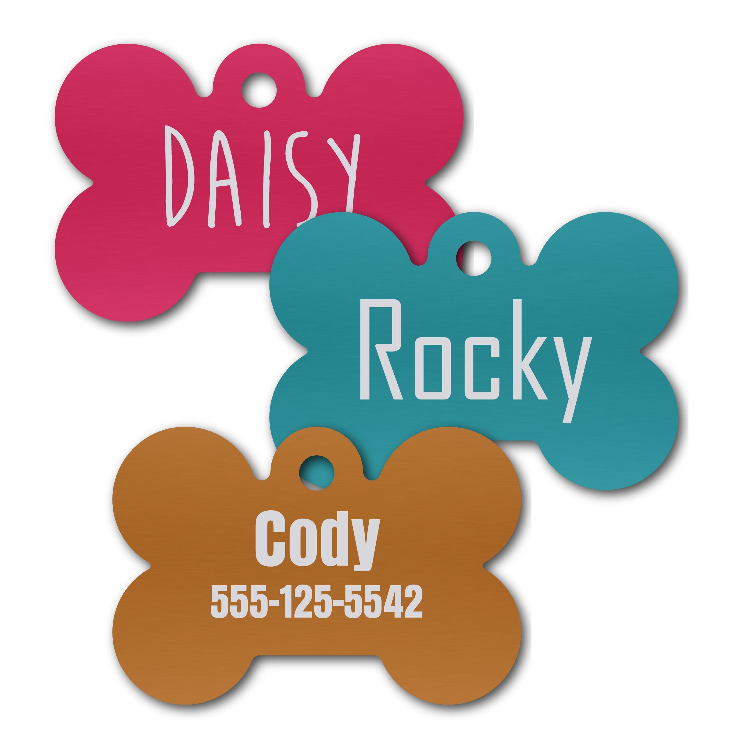 Anodized Aluminum Dog Bone Shaped Tags, 1-1/32" x 1-5/16" with 1/8" Hole, Laser Engraved Metal Tags Craftworks NW 
