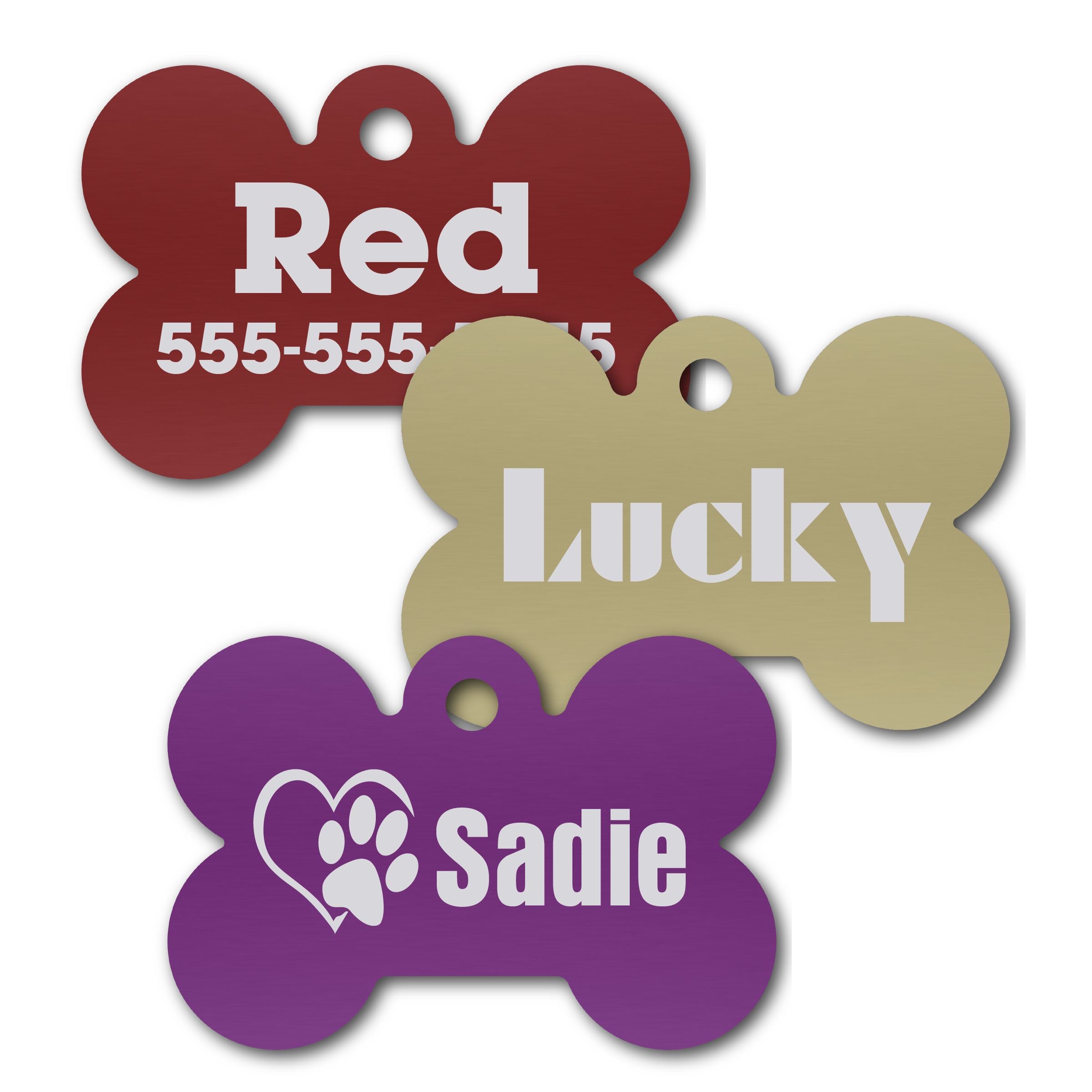Anodized Aluminum Dog Bone Shaped Tags, 1-3/8" x 2-1/16" with 1/8" Hole, Laser Engraved Metal Tags Craftworks NW 