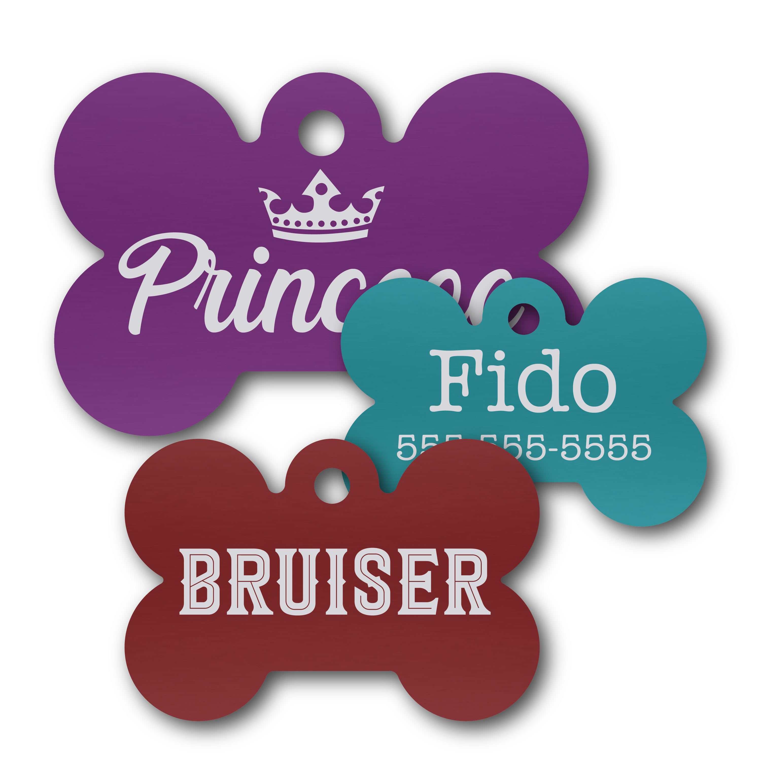 Anodized Aluminum Dog Bone Shaped Tags, 3/4" x 1-1/16" with 3/32" Hole, Laser Engraved Metal Tags Craftworks NW 