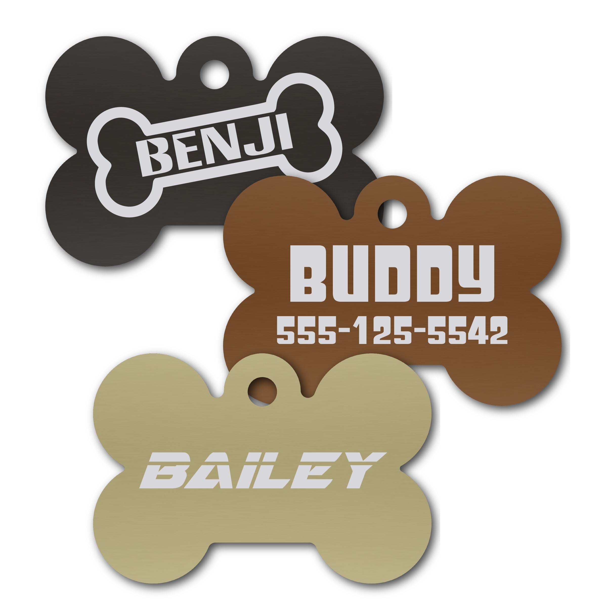 Anodized Aluminum Dog Bone Shaped Tags, 7/8" x 1-3/16" with 3/32" Hole, Laser Engraved Metal Tags Craftworks NW 