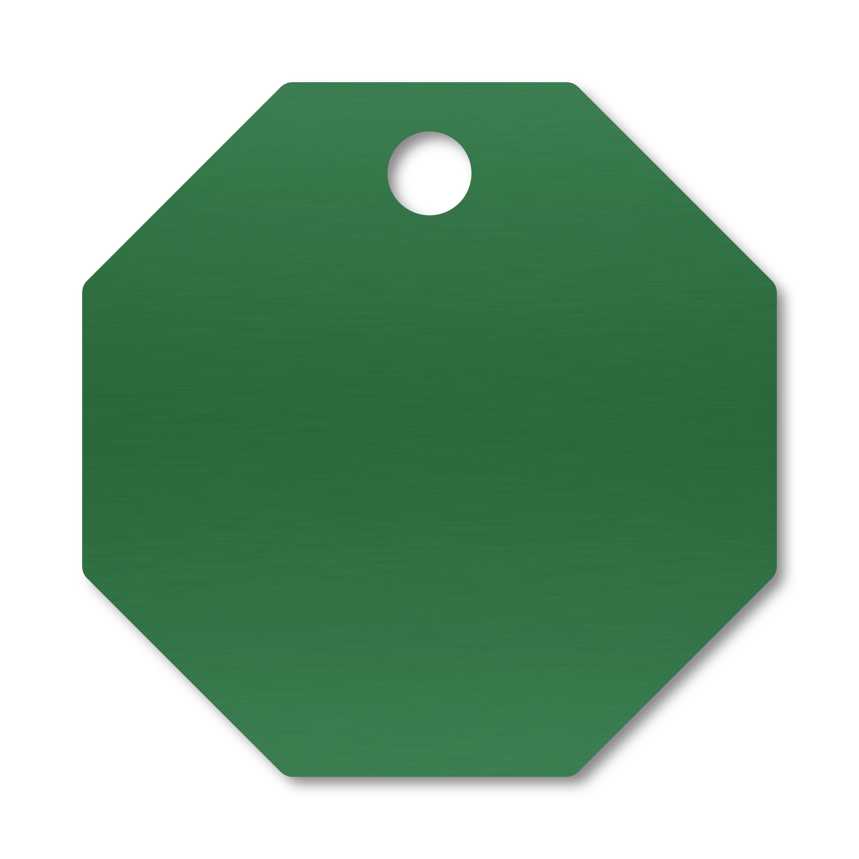 Anodized Aluminum Octagon Tags, 1-1/8" with 1/8" Hole, Laser Engraved Metal Tags Craftworks NW Green 
