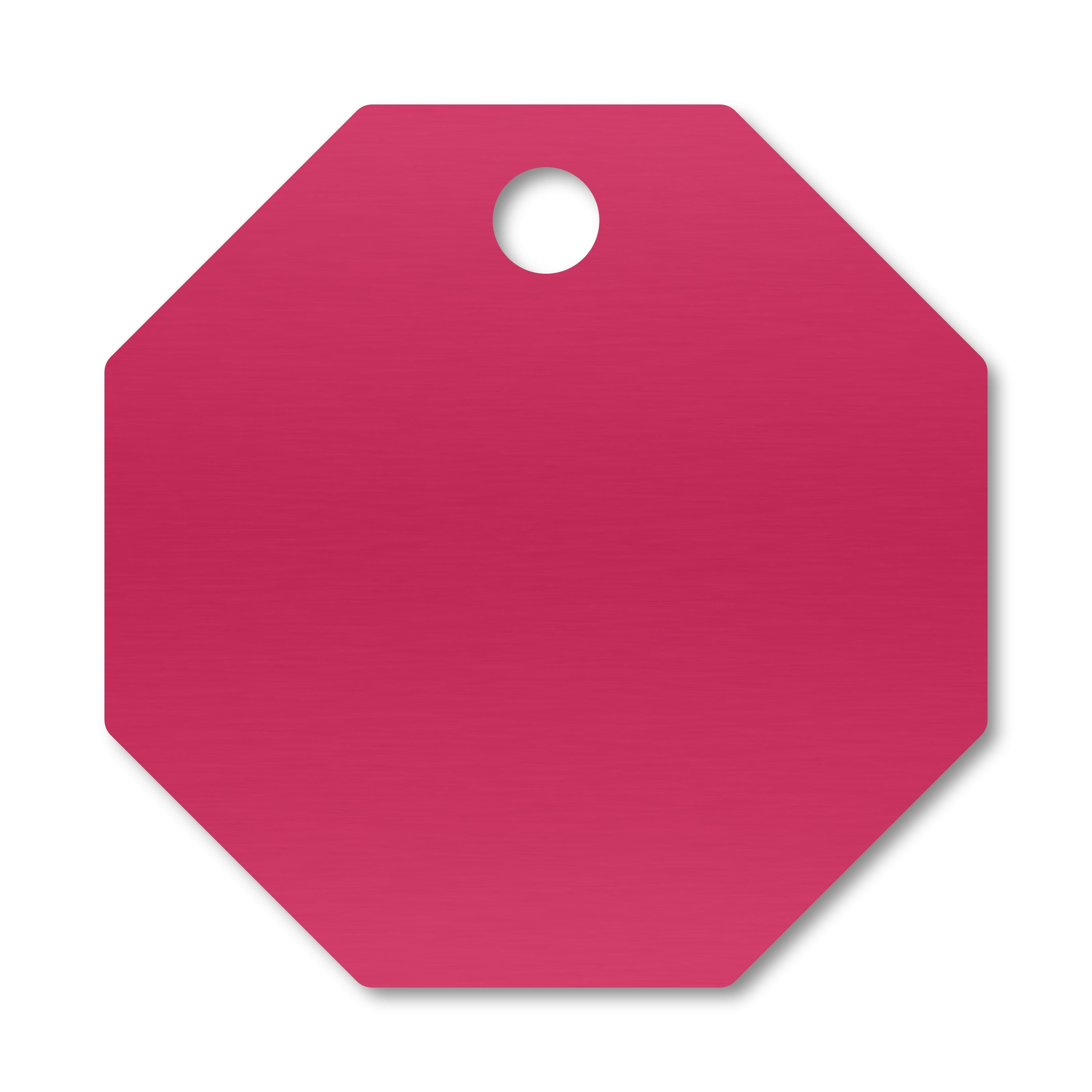 Anodized Aluminum Octagon Tags, 1-1/8" with 1/8" Hole, Laser Engraved Metal Tags Craftworks NW Pink 